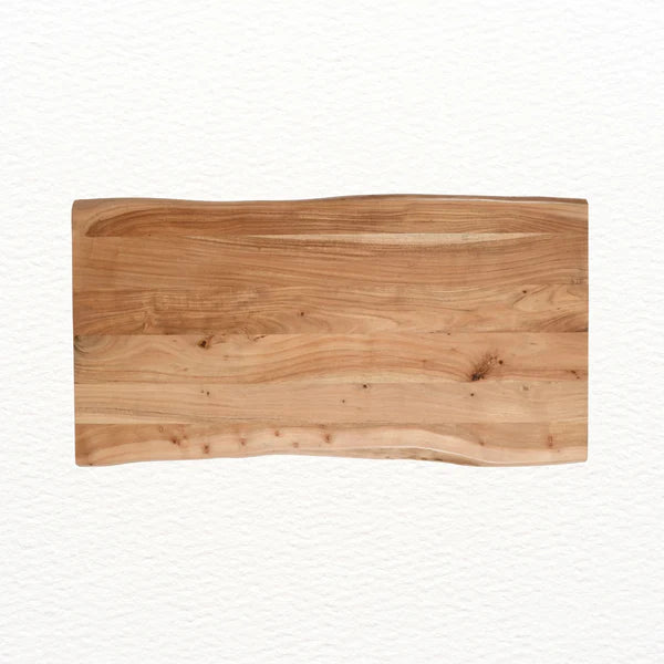 Top view of acacia wood live edge coffee table showing natural grain pattern