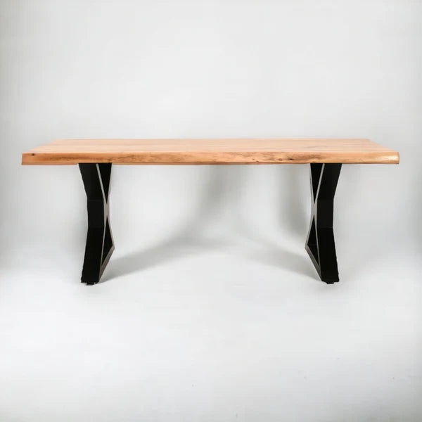 top view of live edge acacia wood coffee table showing natural organic edge