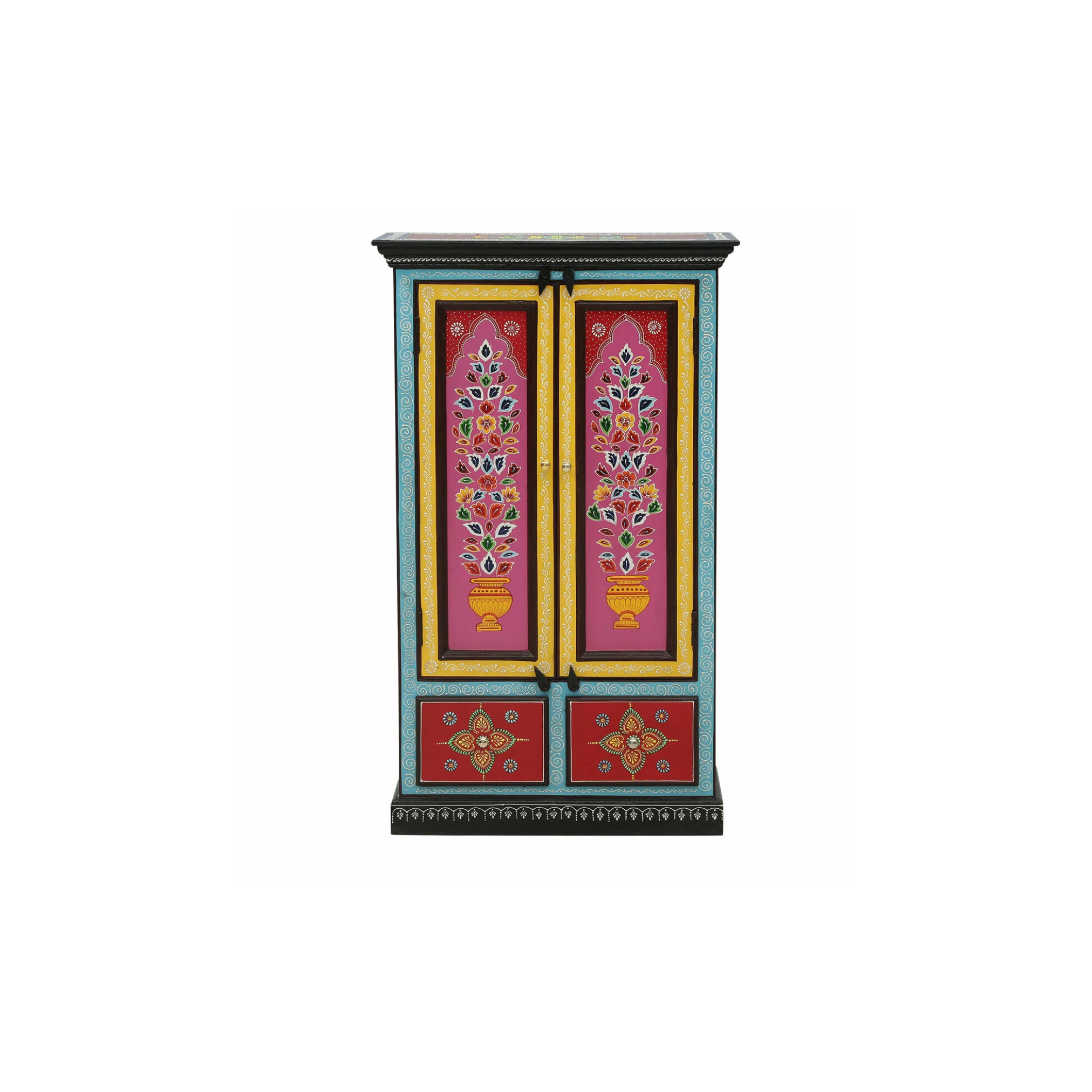 Front view of Lotus Bloom handcrafted wooden storage cabinet