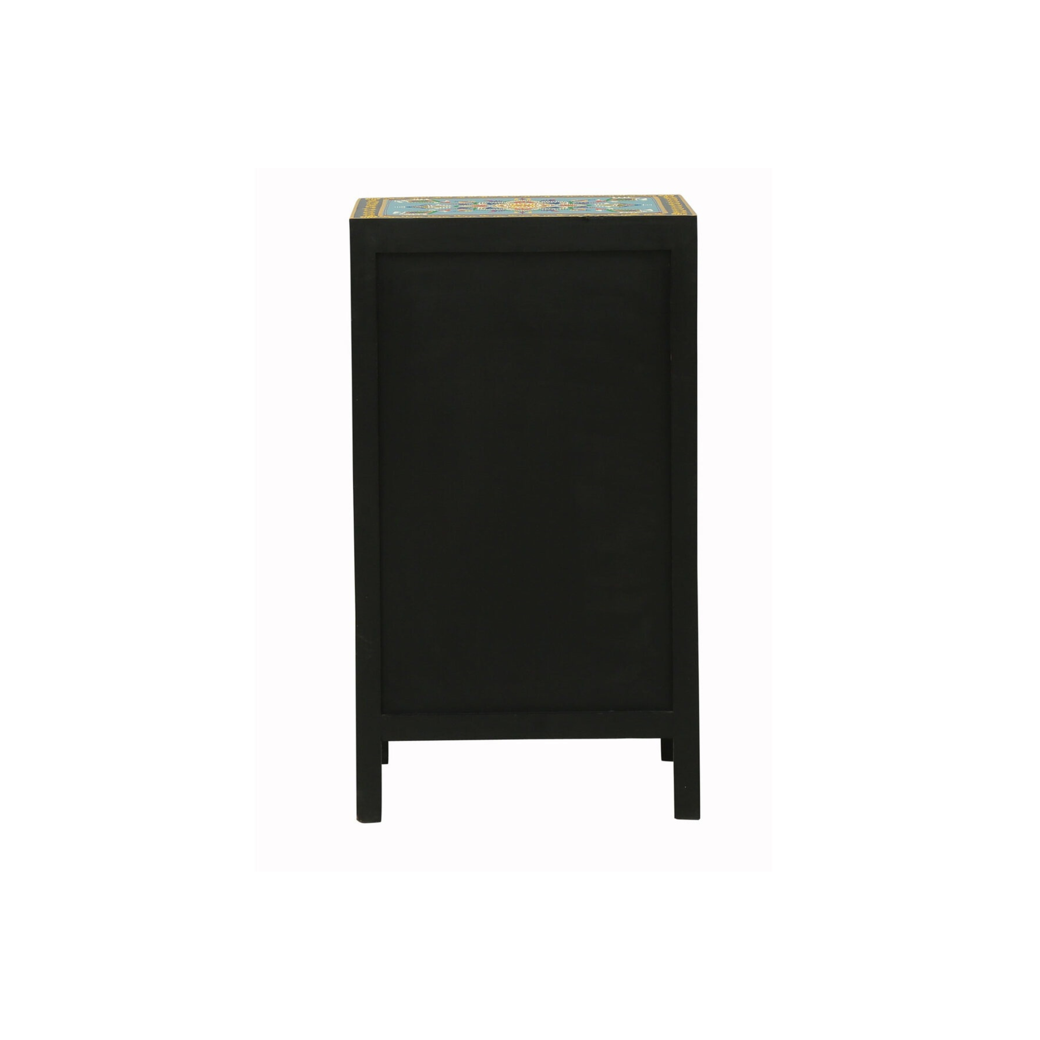 Back view of Mandala Jewel solid wood bedside table