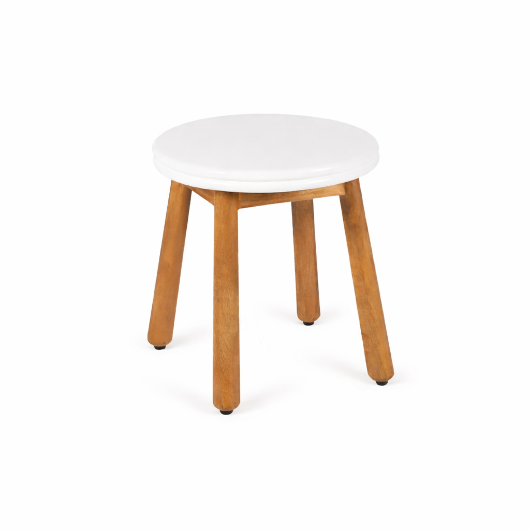 pebble round wooden stool with white top isolated