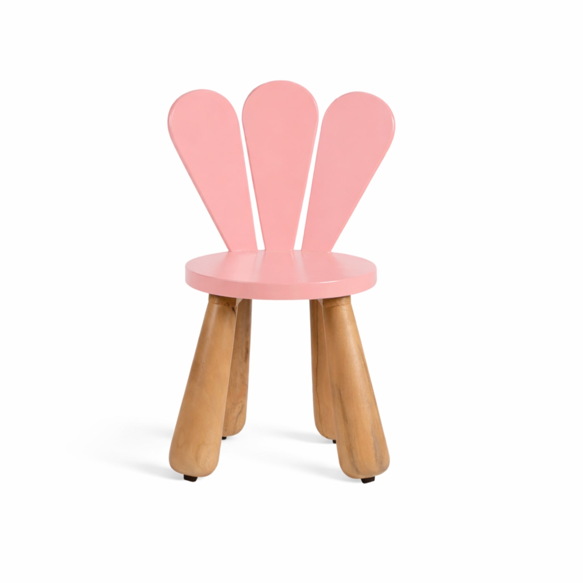 pink petal wooden kids chair front view
