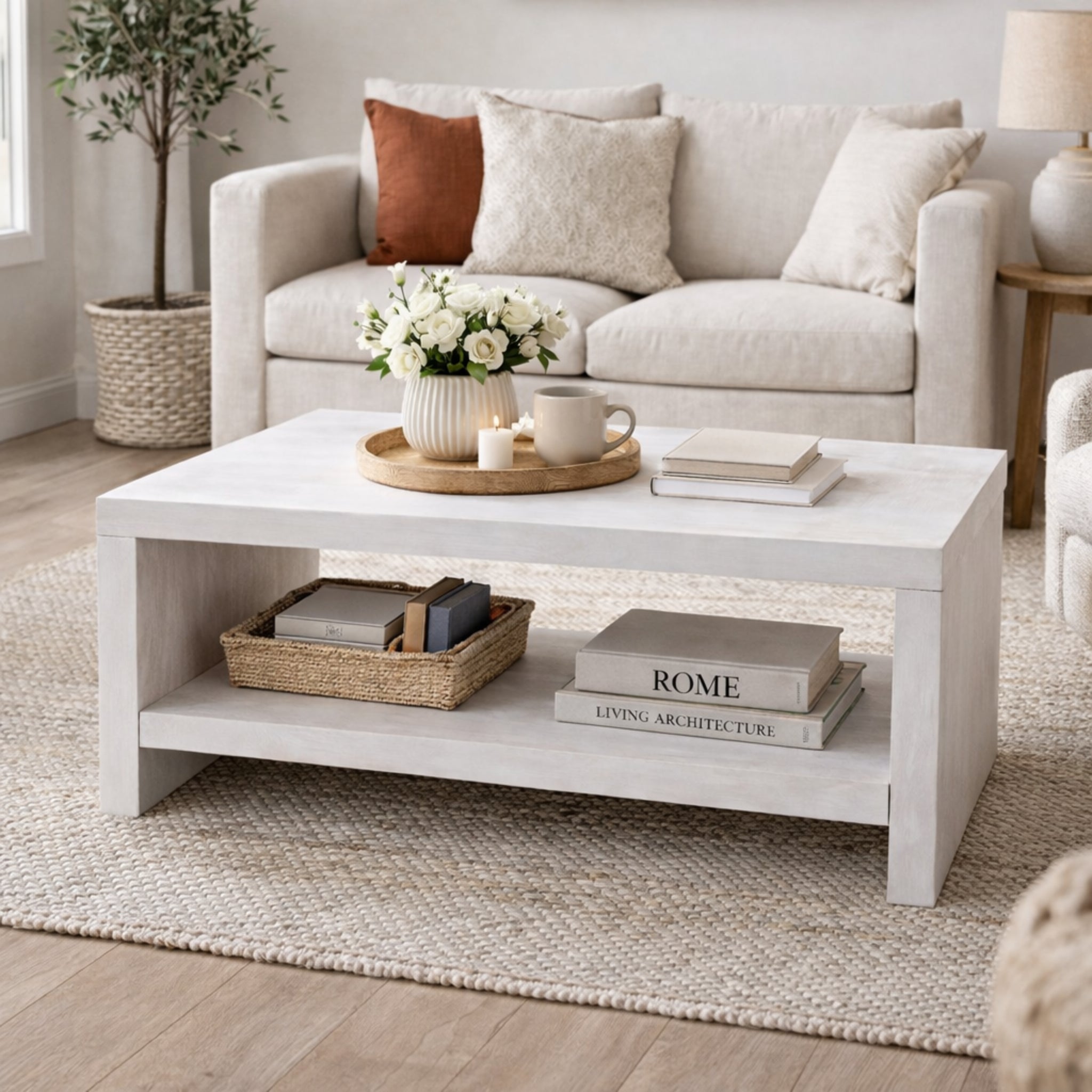 serene mango wood coffee table with rectangular top in minimal modern design