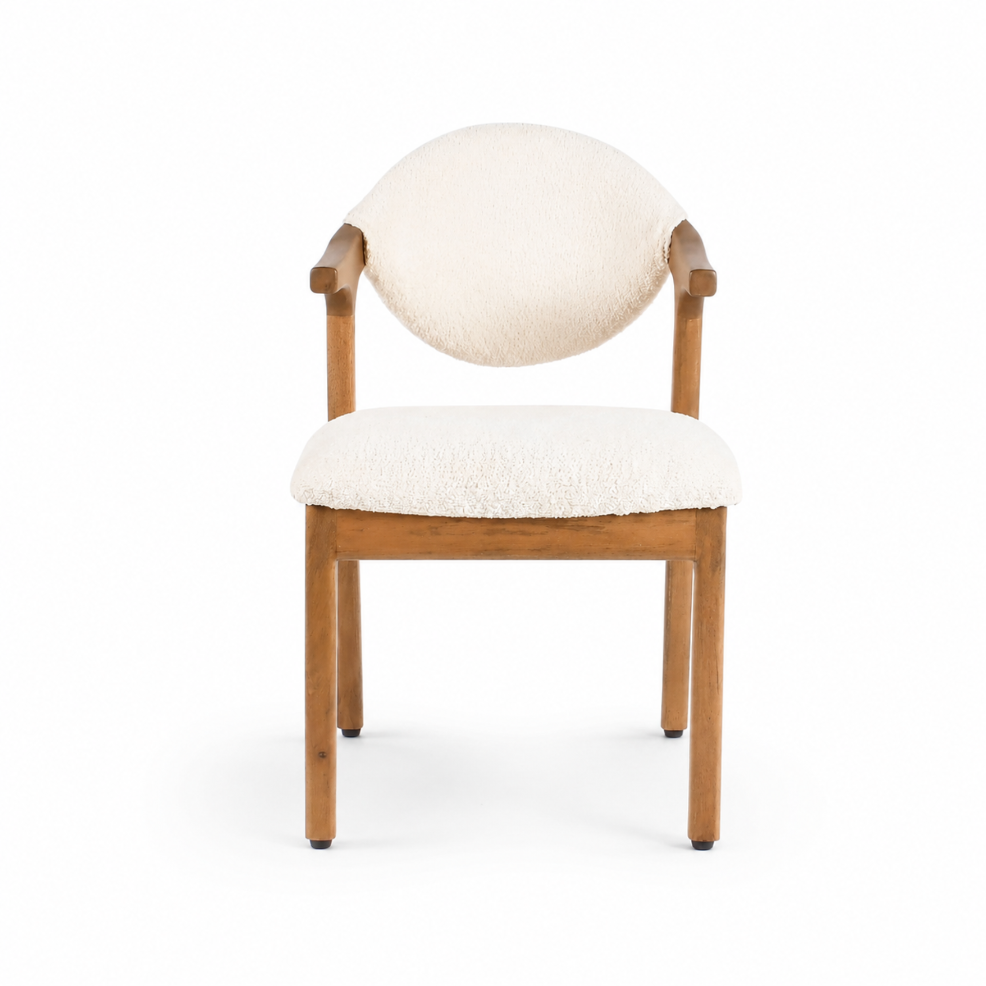 Front view of Sway upholstered wooden kids chair in beige finish