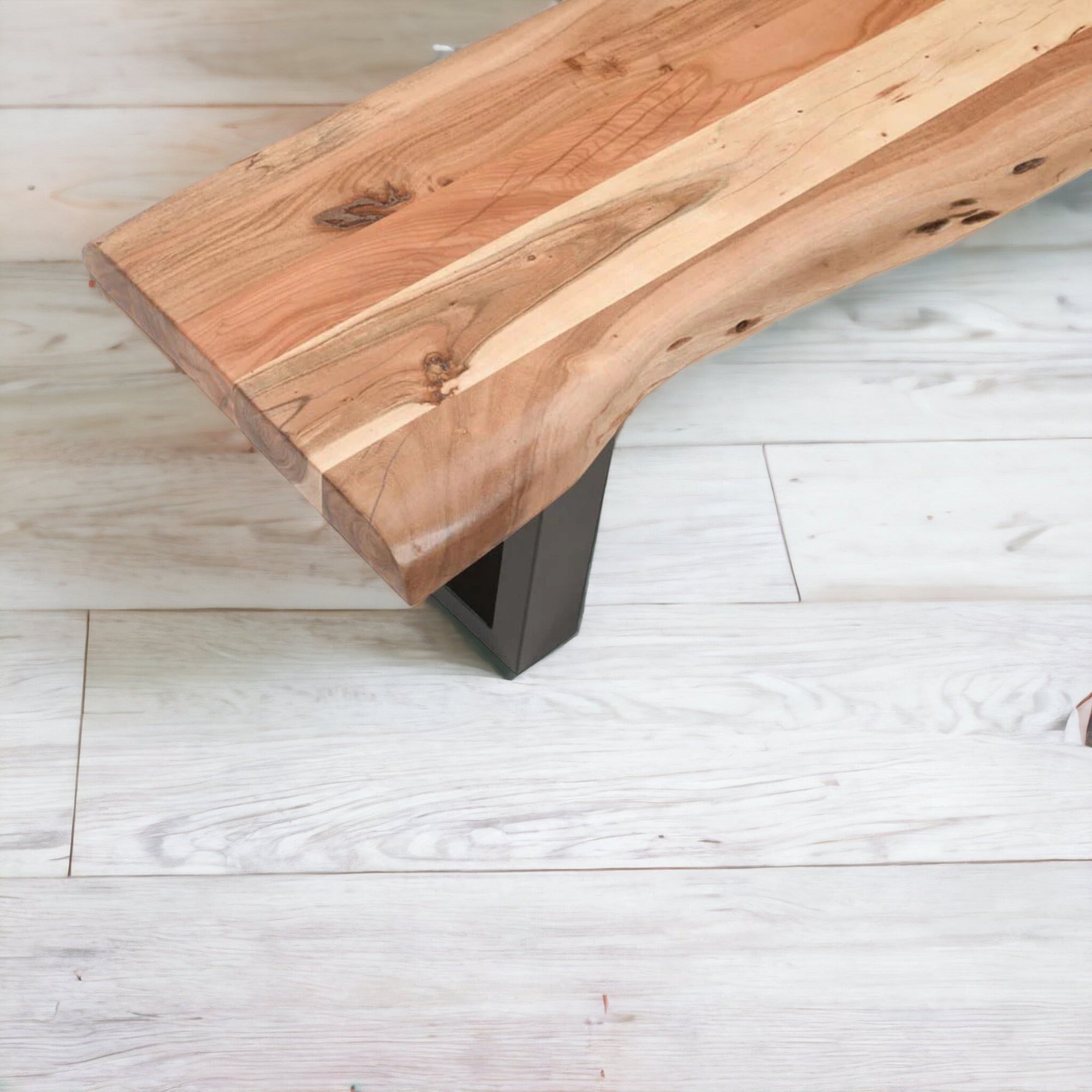 Live Edge Acacia Wood Handcrafted Bench with Metal Legs