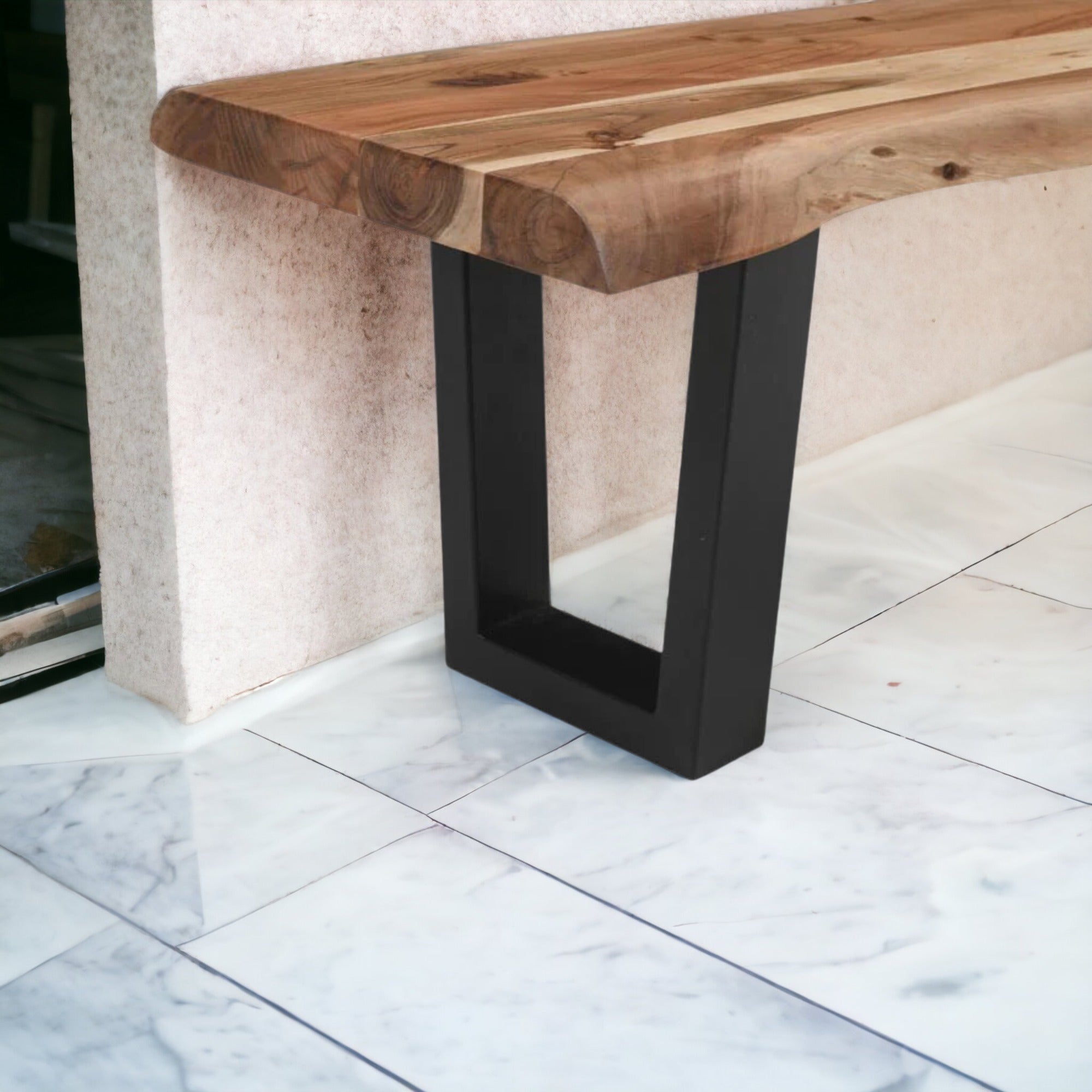 Live Edge Acacia Wood Handcrafted Bench with Metal Legs