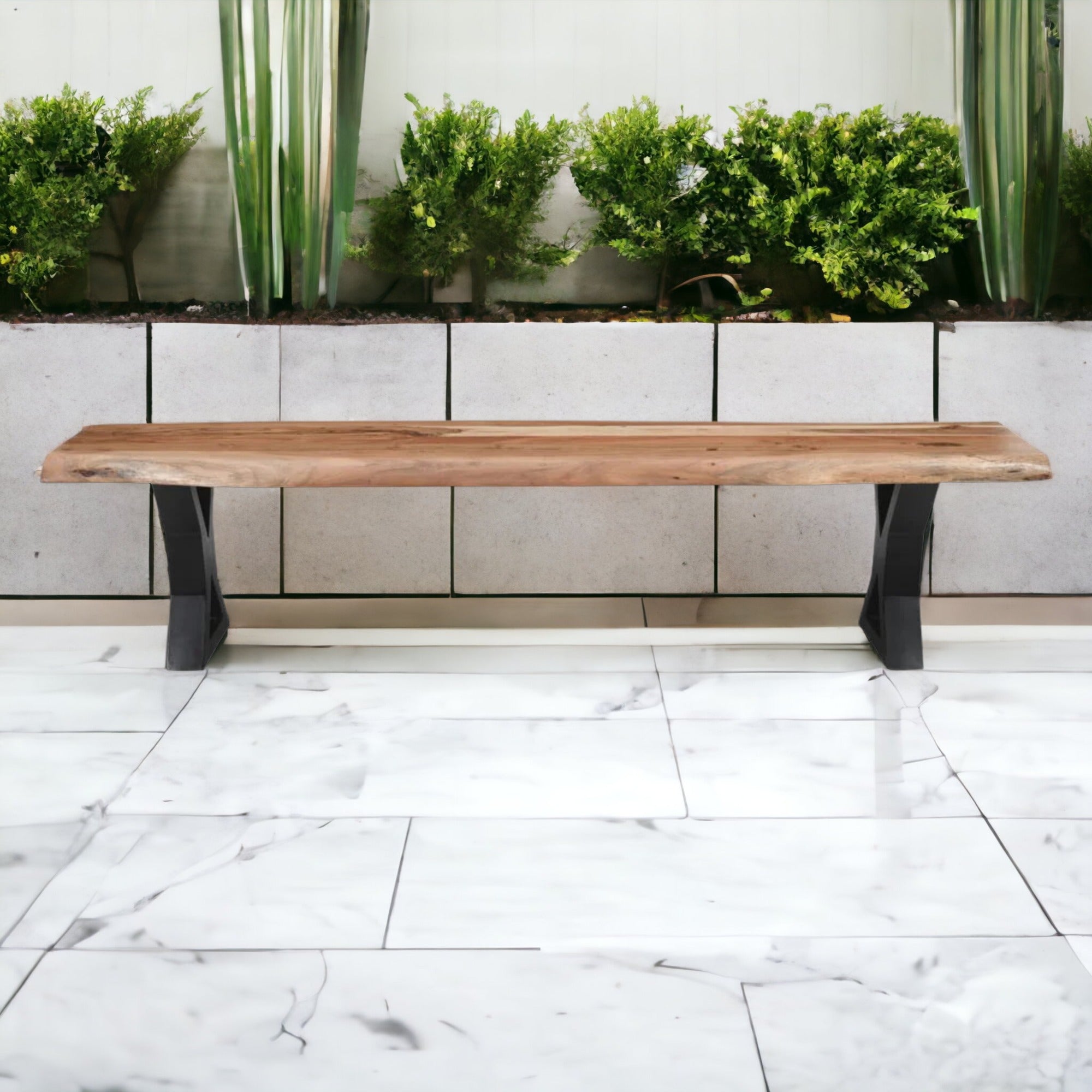 Live Edge Acacia Wood Handcrafted Bench with Metal Legs