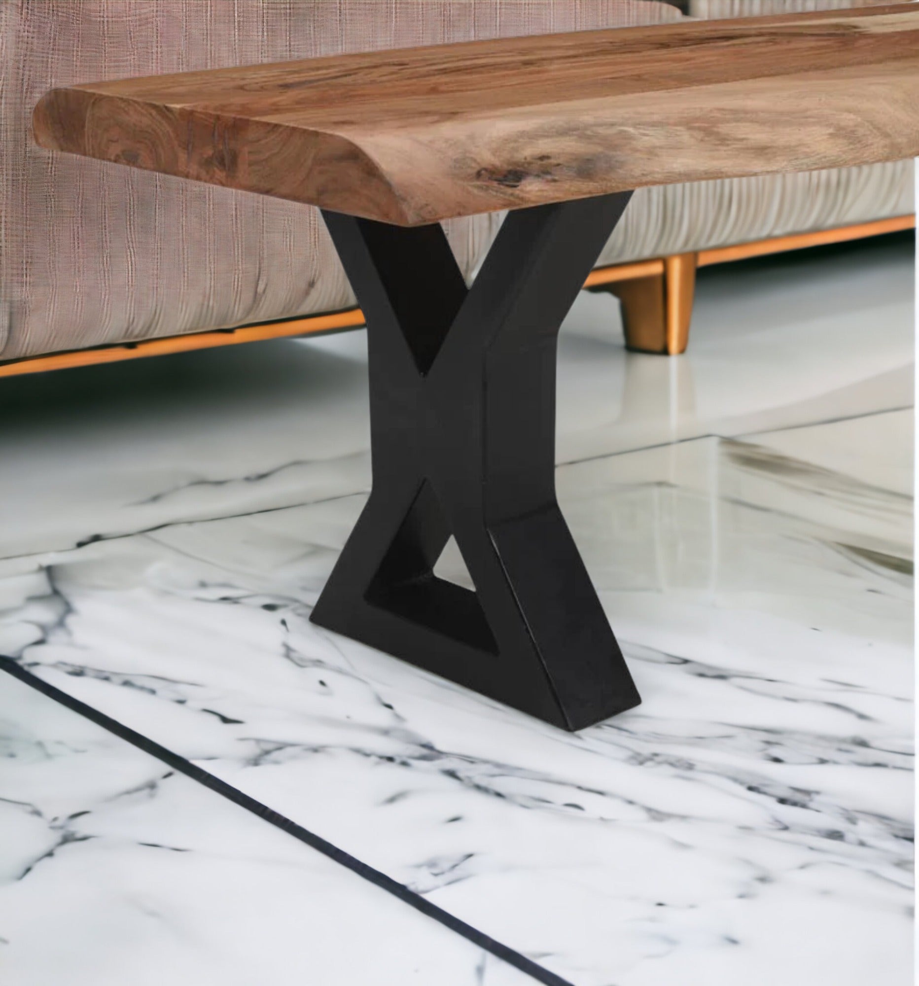 Live Edge Acacia Wood Handcrafted Bench with Metal Legs