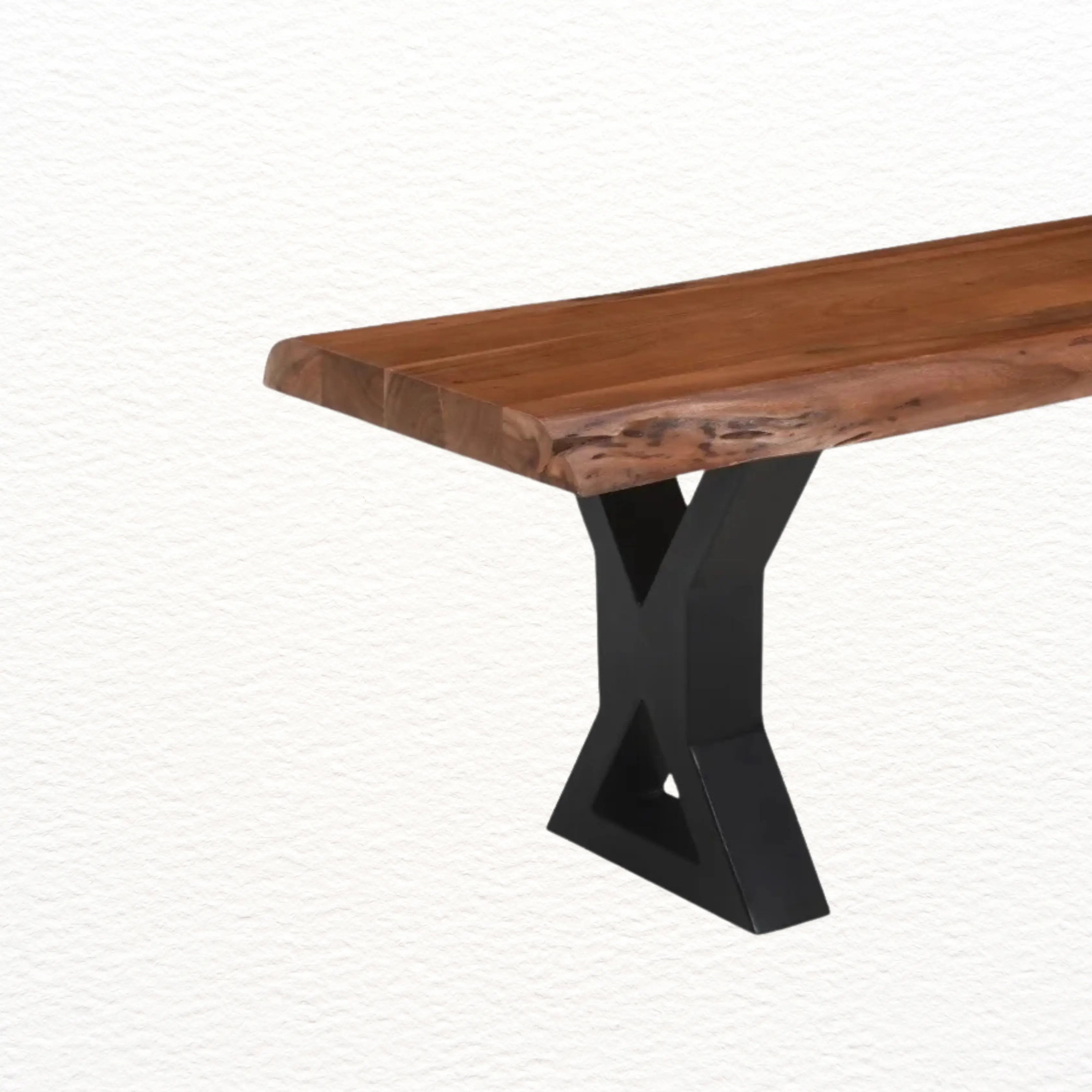 Live Edge Acacia Wood Handcrafted Bench with Metal Legs
