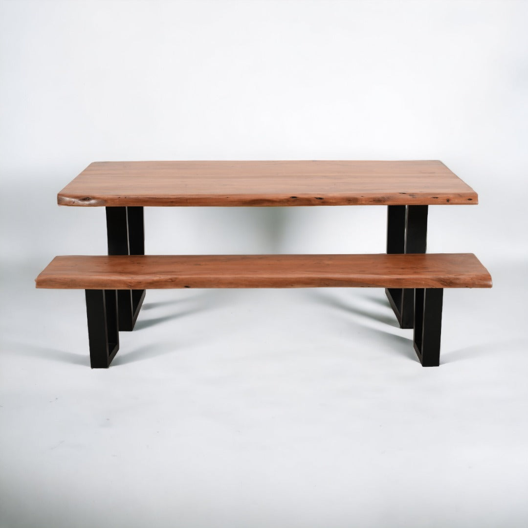 Live Edge Acacia Dining table | 5.5 cm Thickness | U Metal Legs | Natural Brown Color