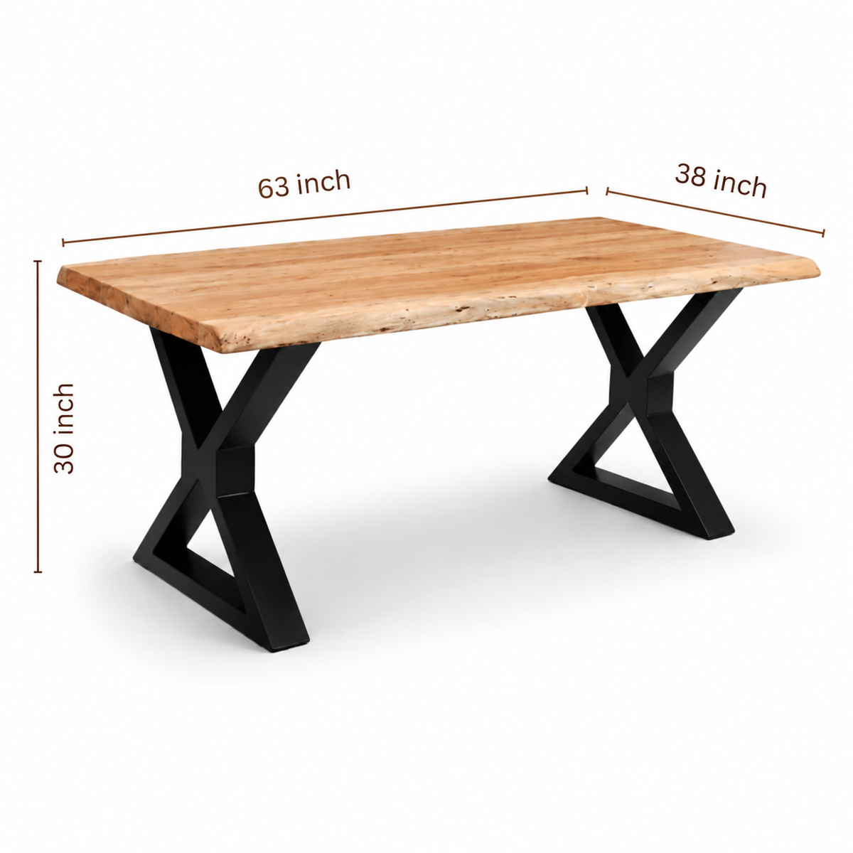 Live Edge Acacia Dining table | X Metal Legs | Light Brown Color