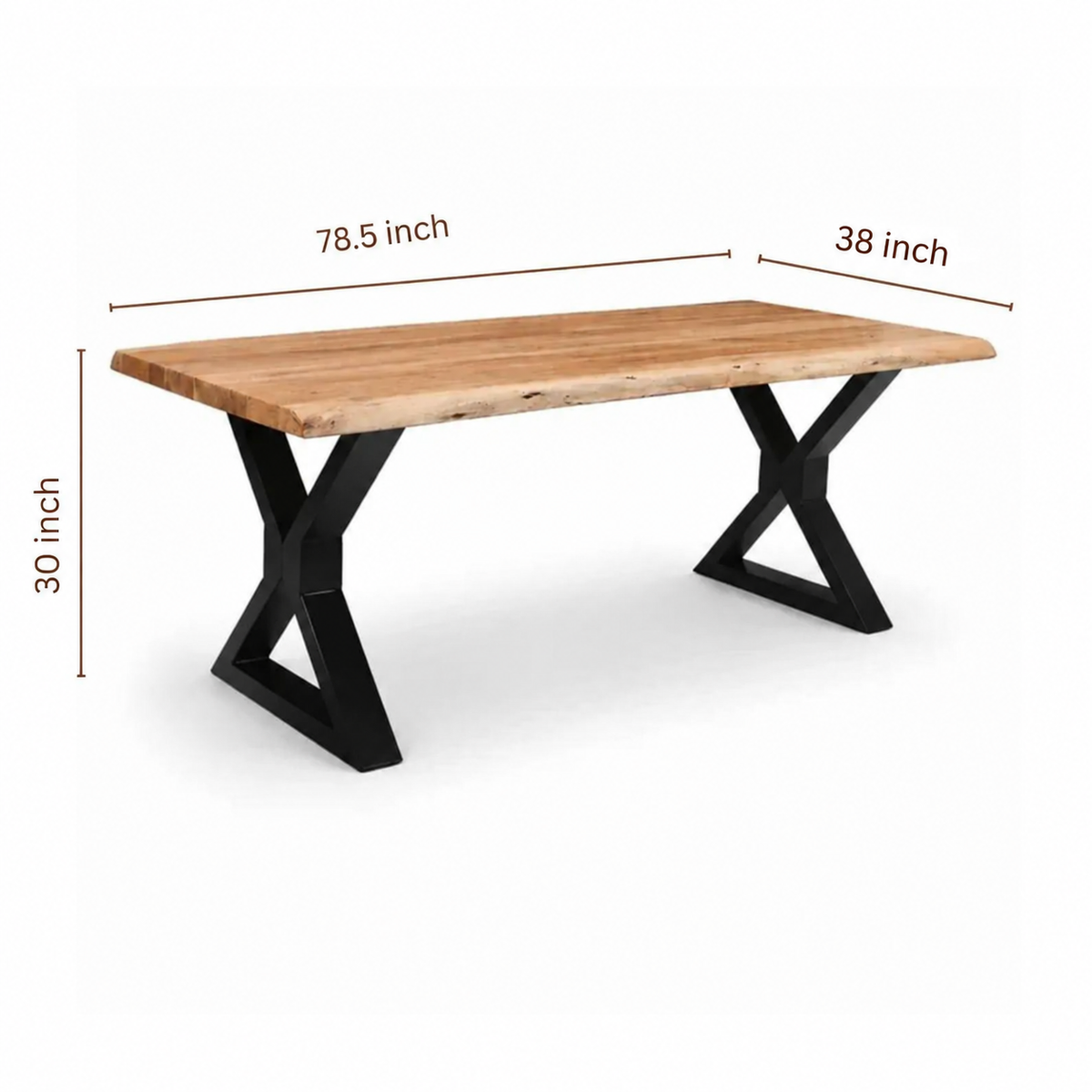 Live Edge Acacia Dining table | X Metal Legs | Light Brown Color