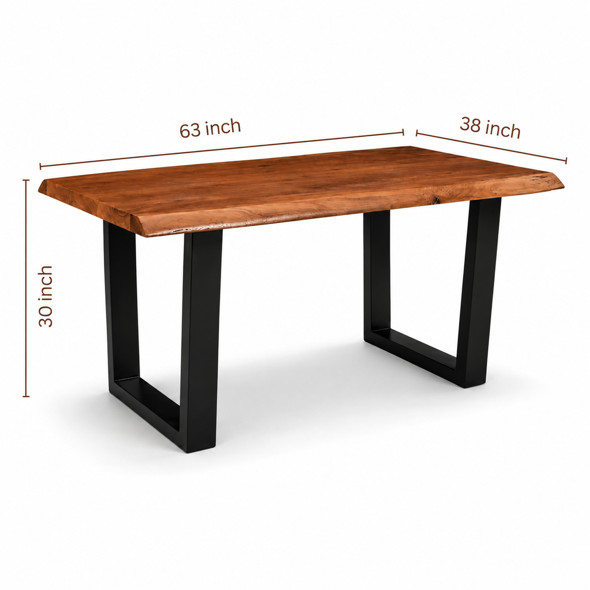 Live Edge Acacia Dining table |  U Metal Legs | Natural Brown Color