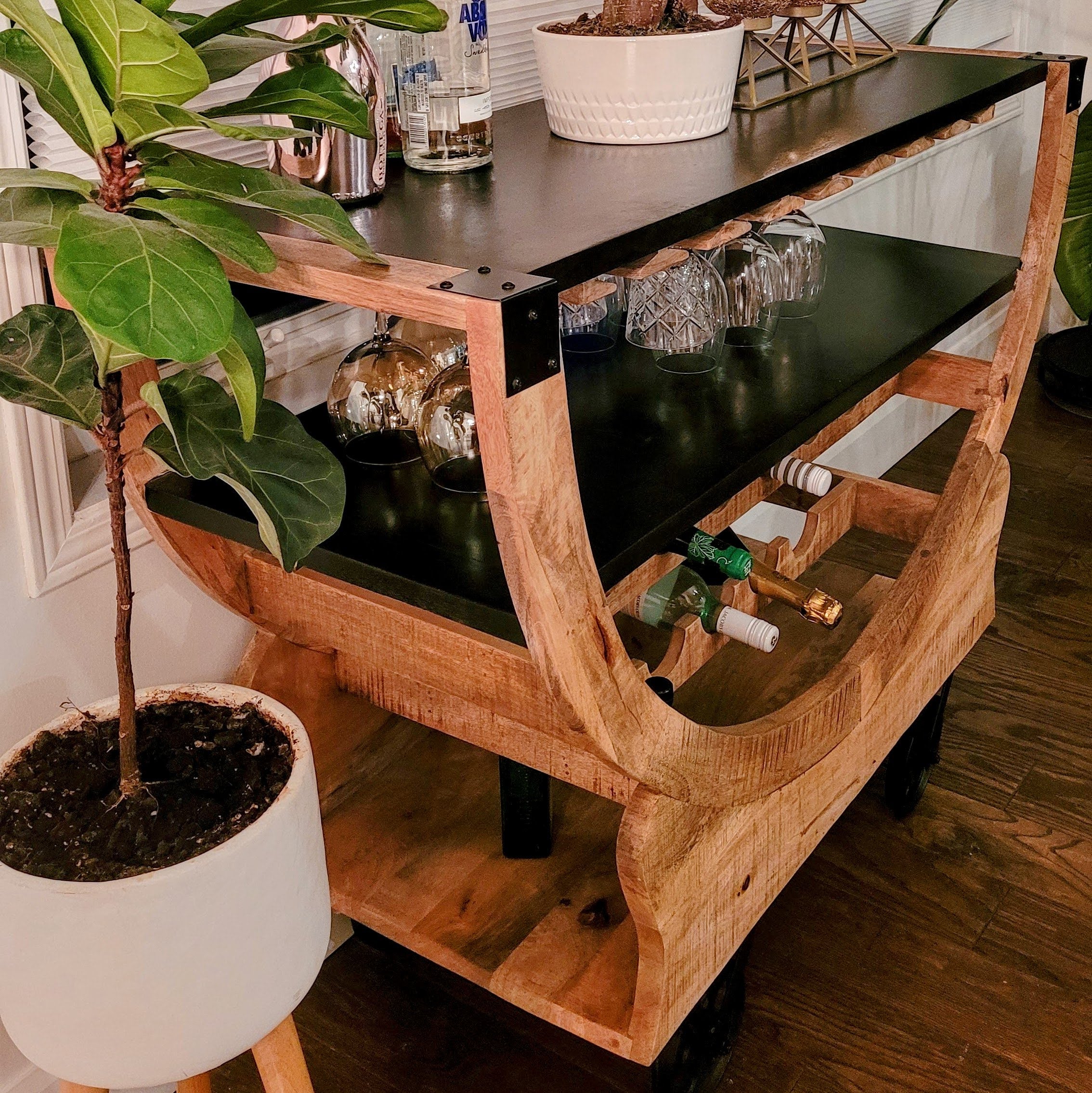 Bar Cart | Mango Wood | Metal Wheels | Handcrafted