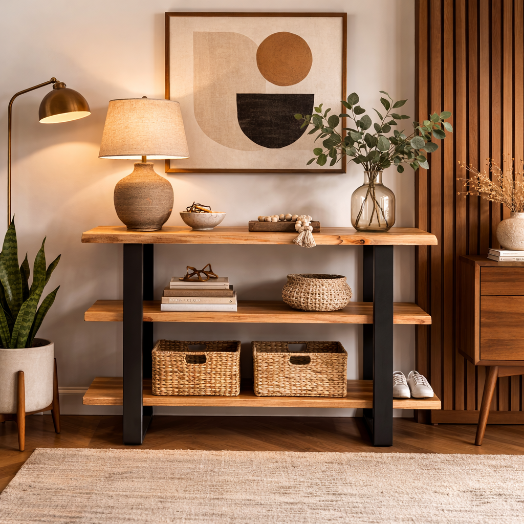 Cascade Console Table | Live Edge | Acacia Wood | Metal Legs