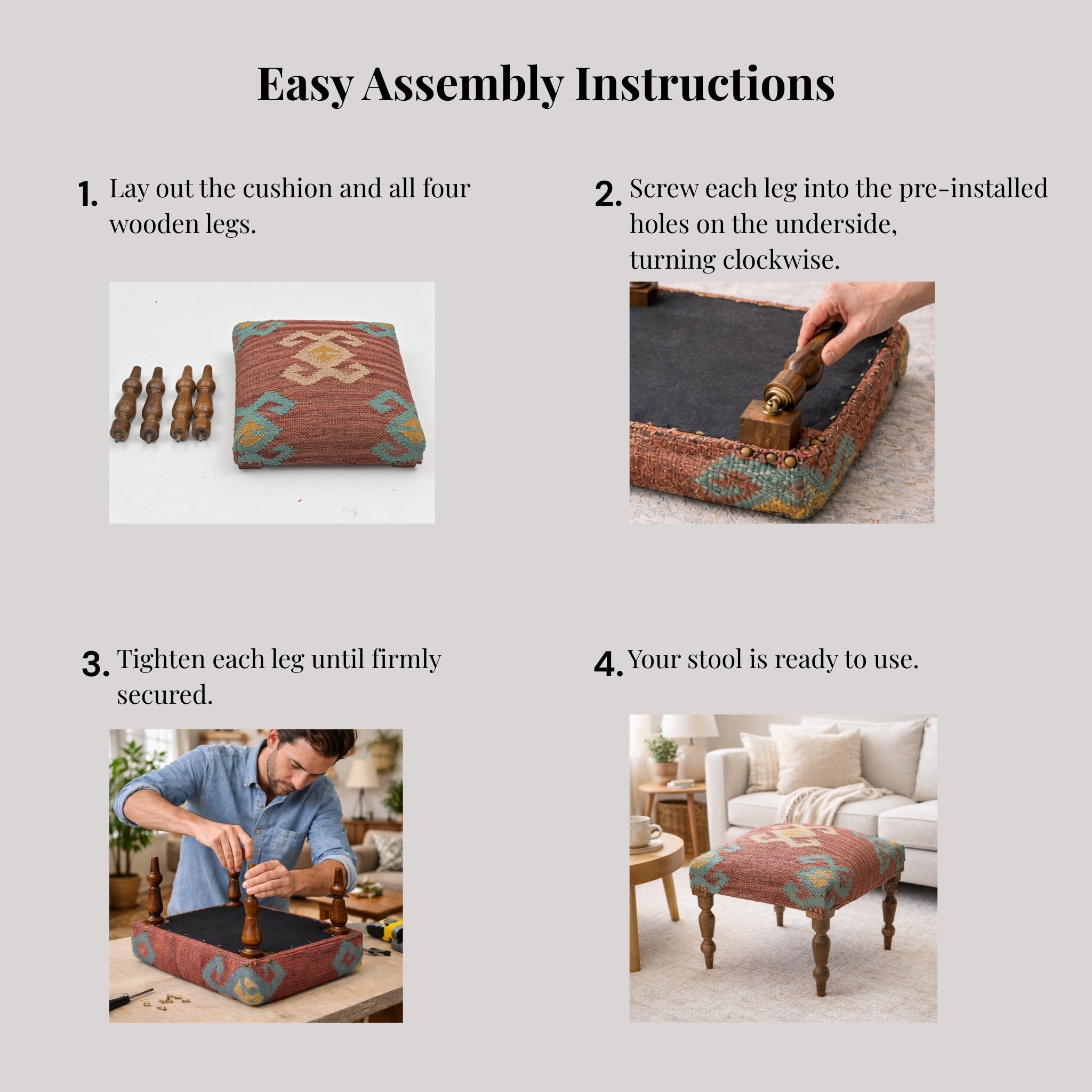 Cinder Handcrafted Kilim Upholstered Wooden Stool