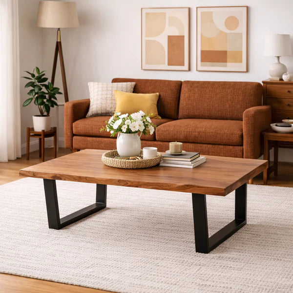 Coffee Table | Live Edge | Acacia Wood | U Metal Legs
