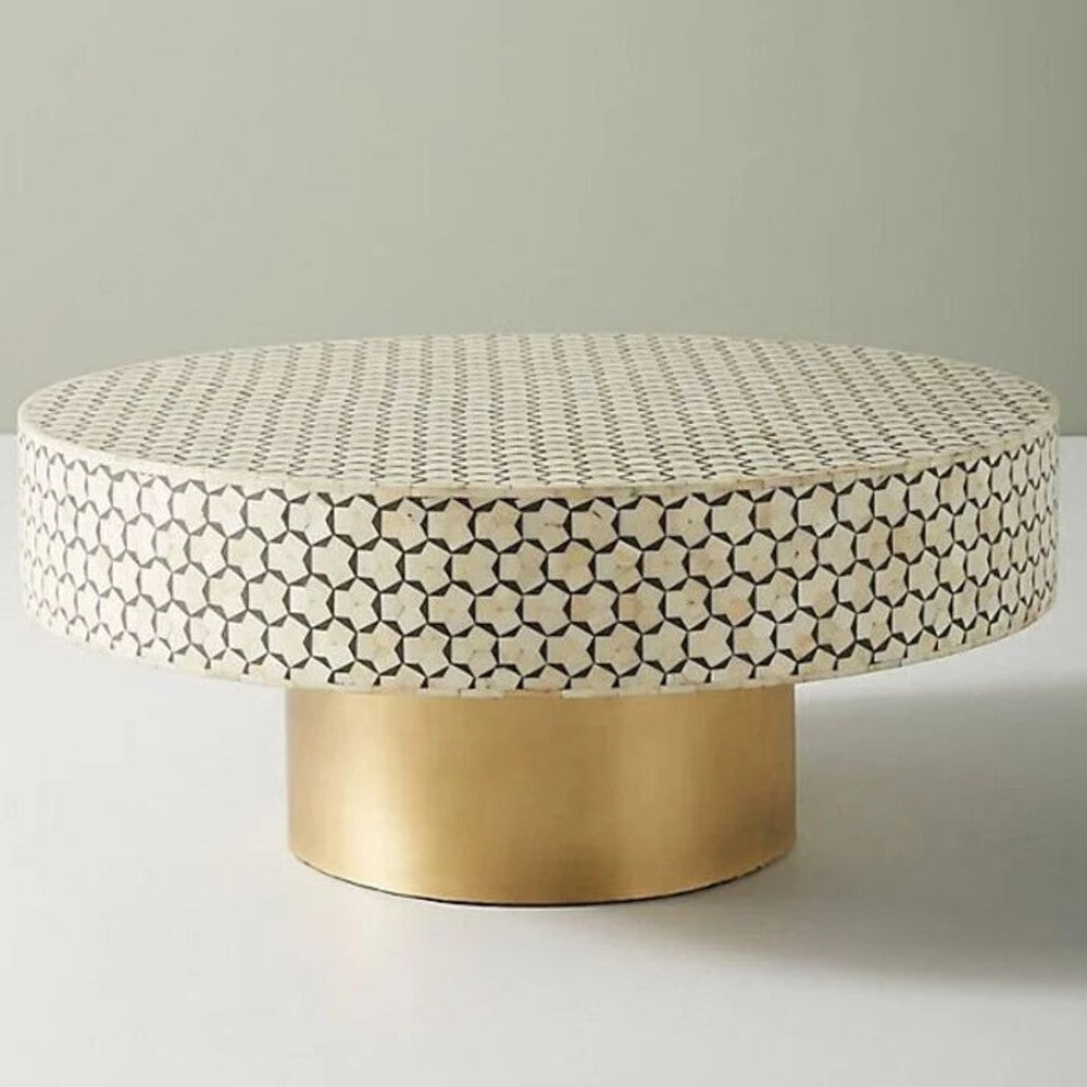 Medina Round Coffee Table | Pearl & Bone Inlay | Moroccan Design | Handcrafted