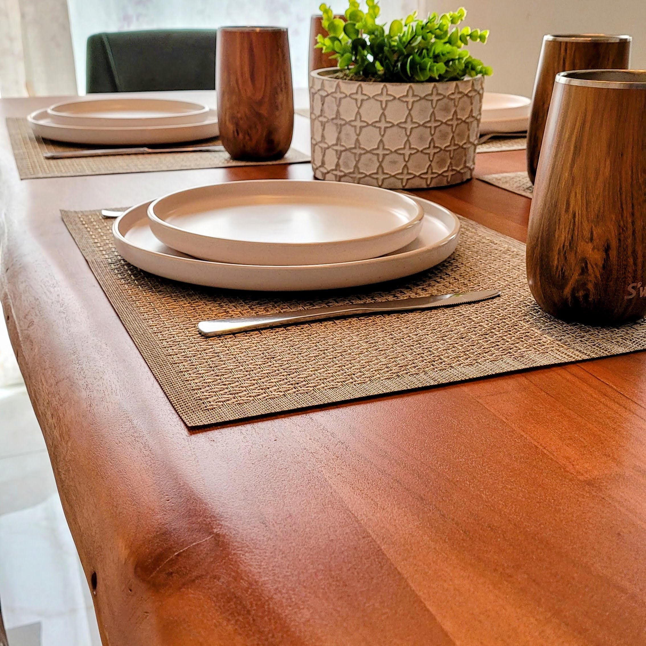 Live Edge Acacia Dining table | 5.5 cm Thickness | X Metal Legs | Natural Brown Color