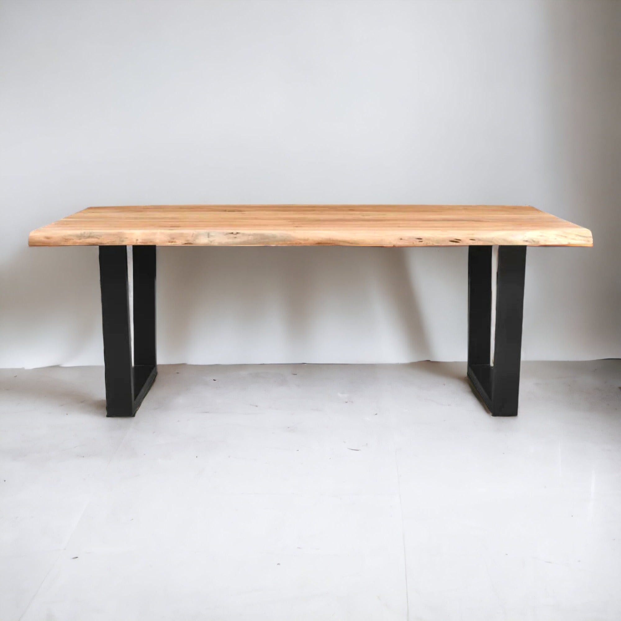 Live Edge Acacia Dining table | 5.5 cm Thickness | U Metal Legs | Light Brown Color