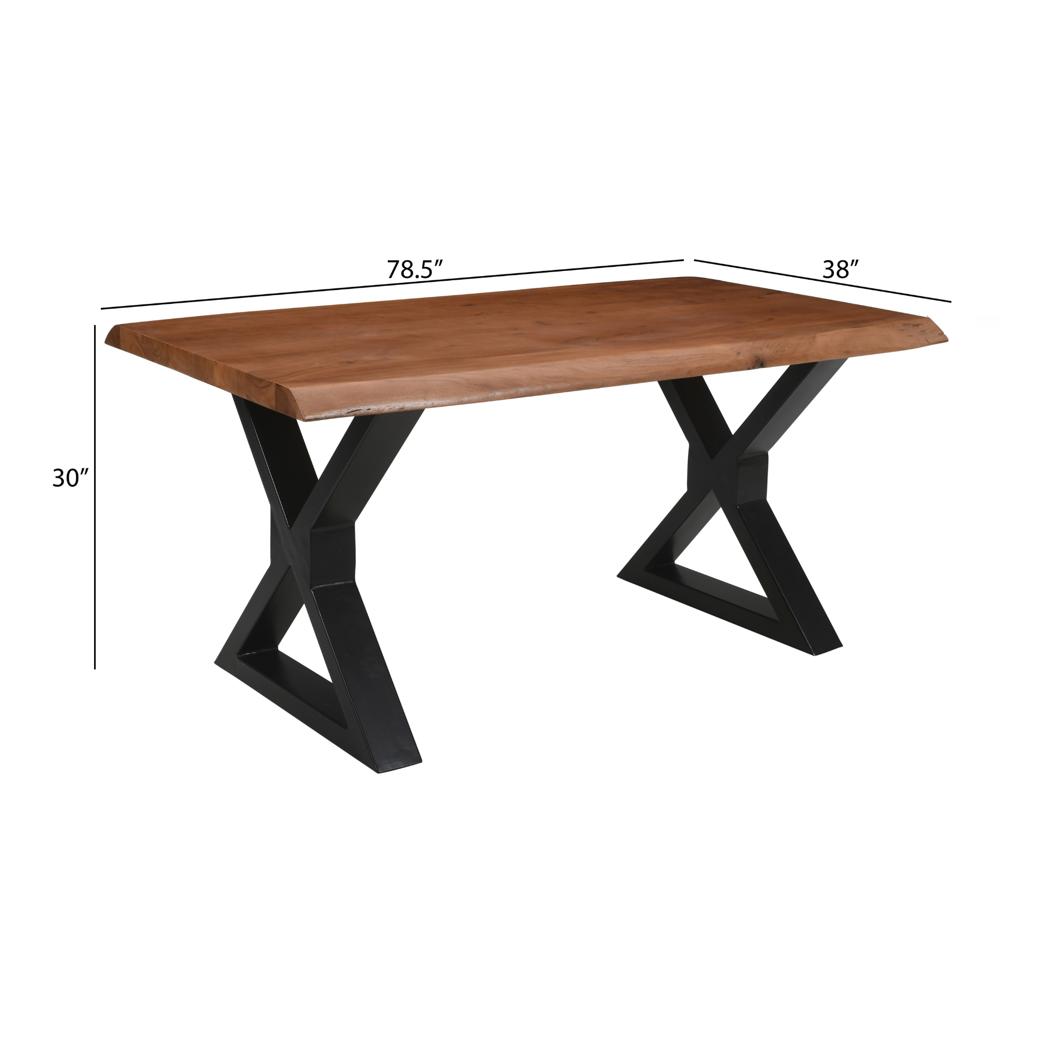Live Edge Acacia Dining table |  X Metal Legs | Natural Brown Color