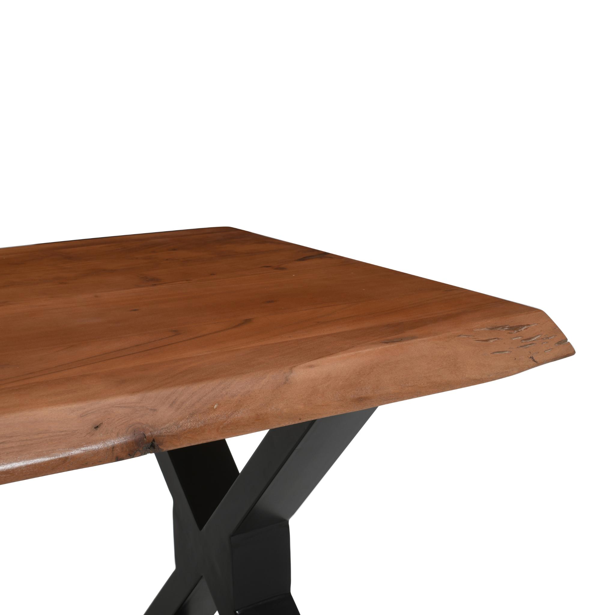 Live Edge Acacia Dining table |  X Metal Legs | Natural Brown Color