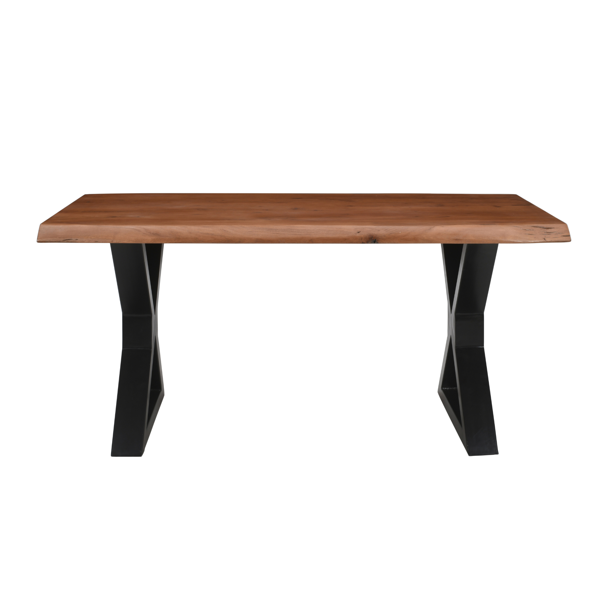 Live Edge Acacia Dining table |  X Metal Legs | Natural Brown Color