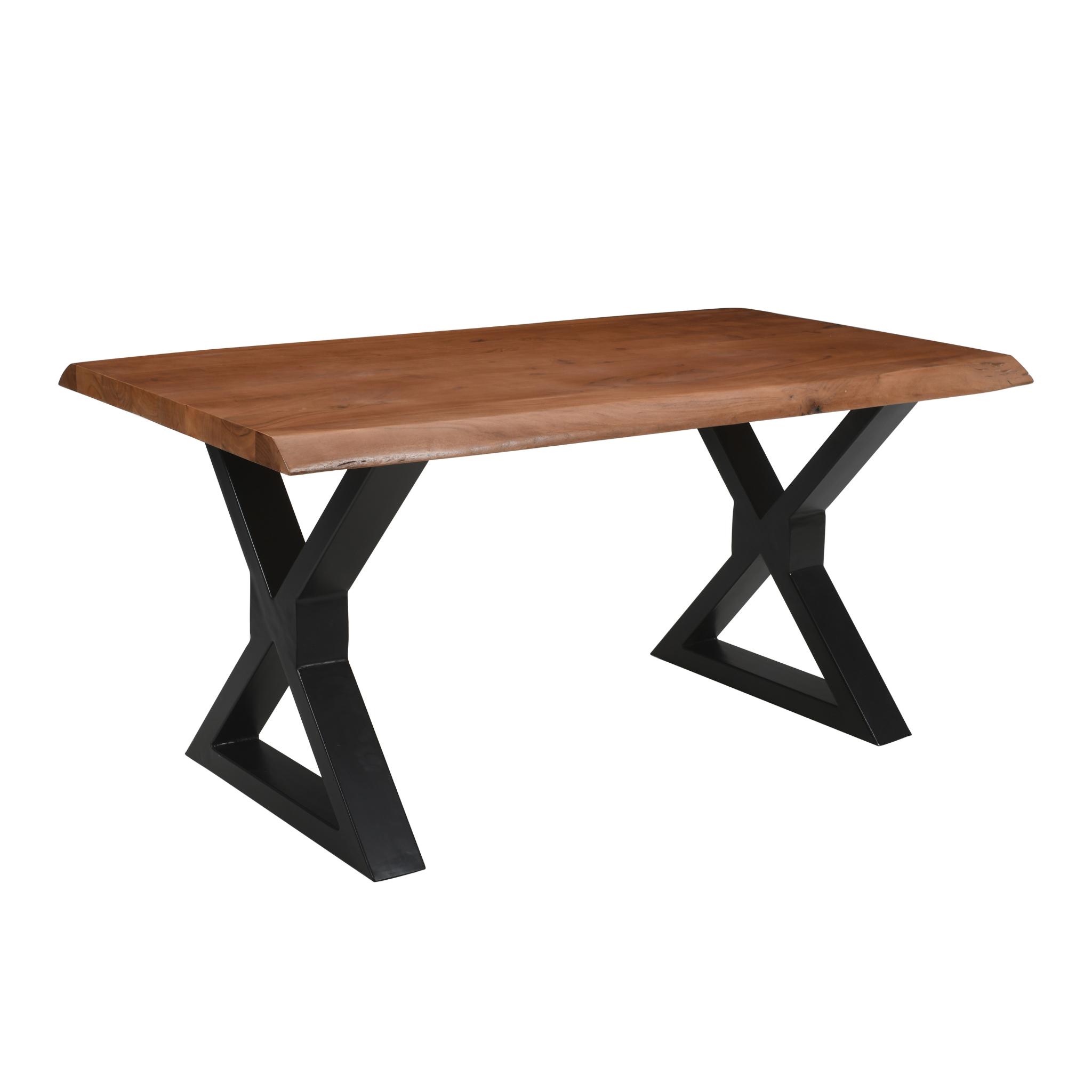 Live Edge Acacia Dining table |  X Metal Legs | Natural Brown Color