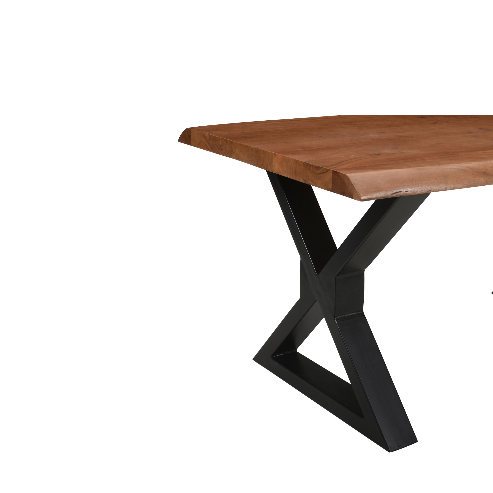 Live Edge Acacia Dining table |  X Metal Legs | Natural Brown Color