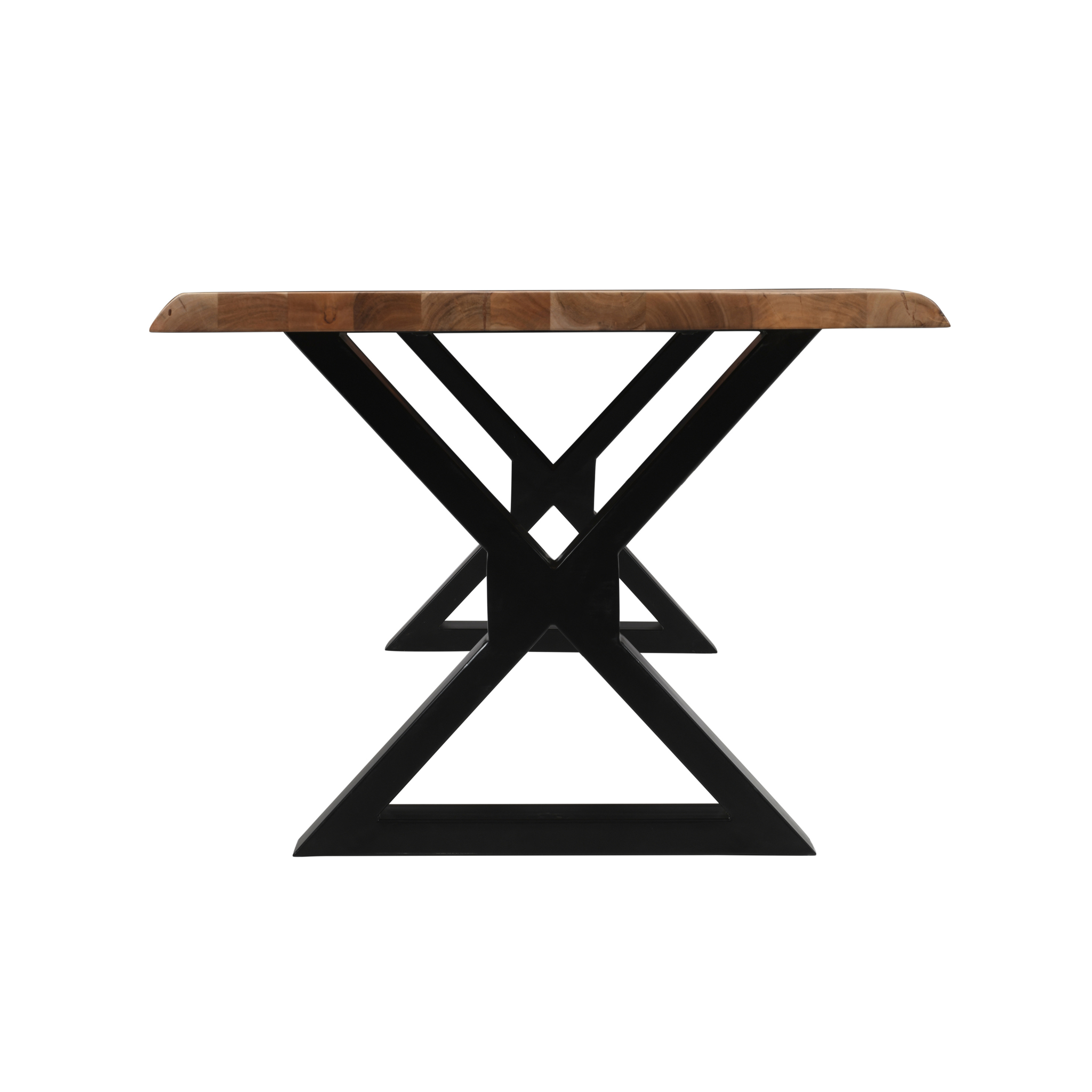 Live Edge Acacia Dining table |  X Metal Legs | Natural Brown Color