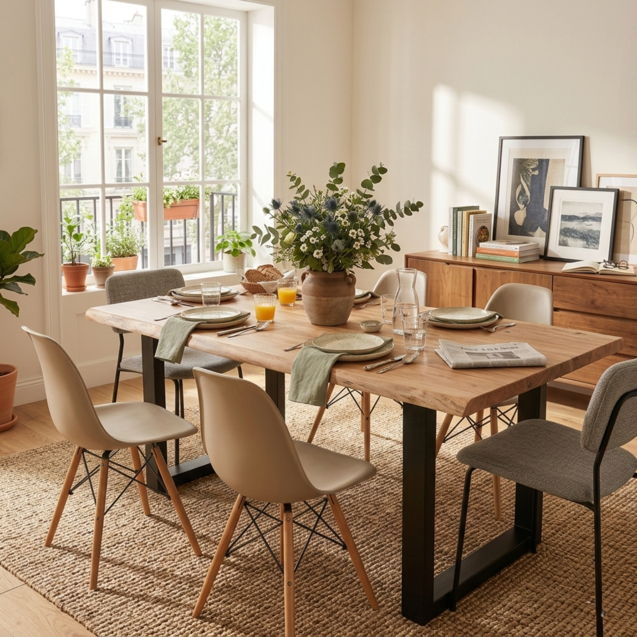 Live Edge Acacia Dining table | U Metal Legs | Light Brown Color