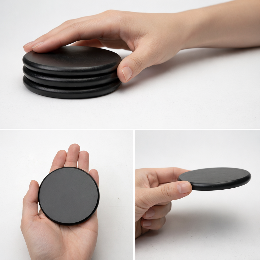 Obsidian Round Wooden Coasters (Set of 4)