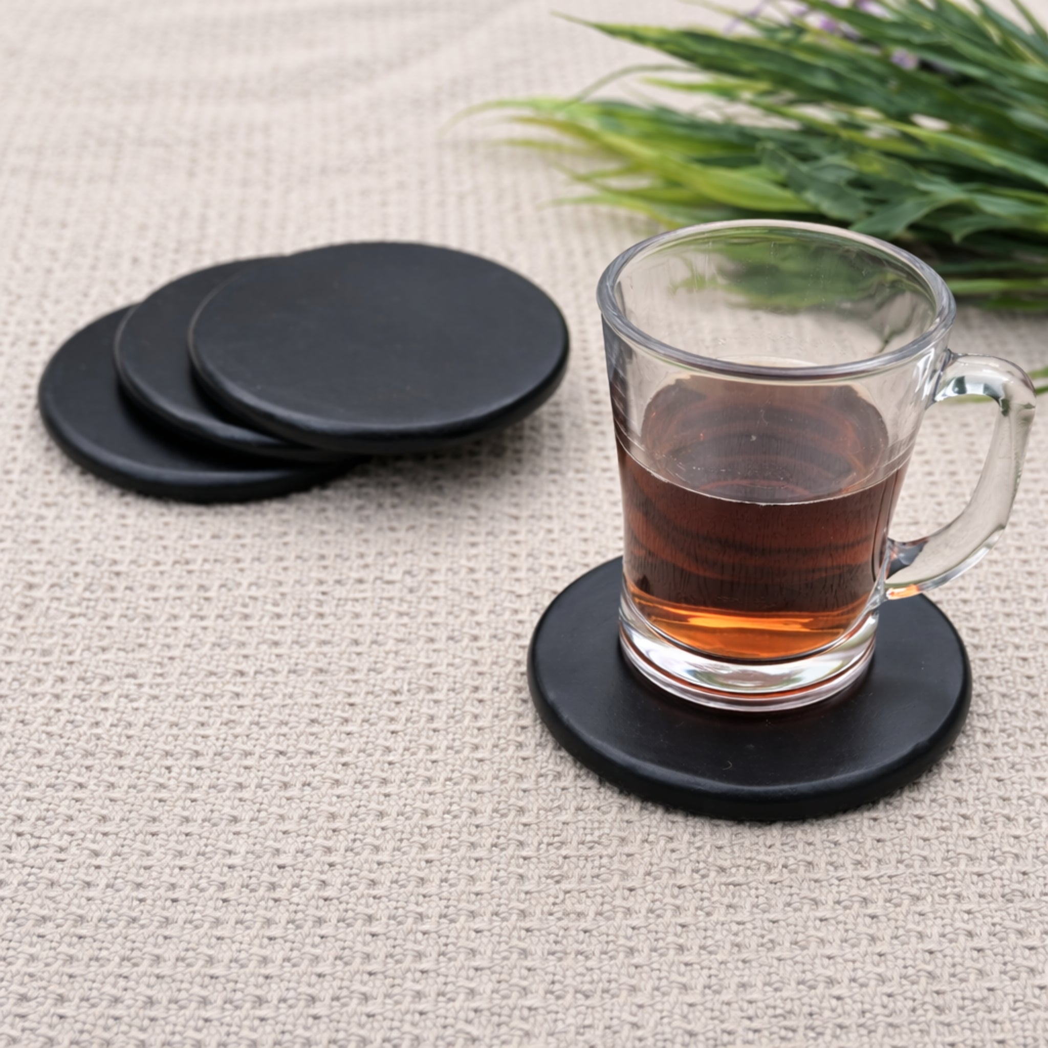 Obsidian Round Wooden Coasters (Set of 4)