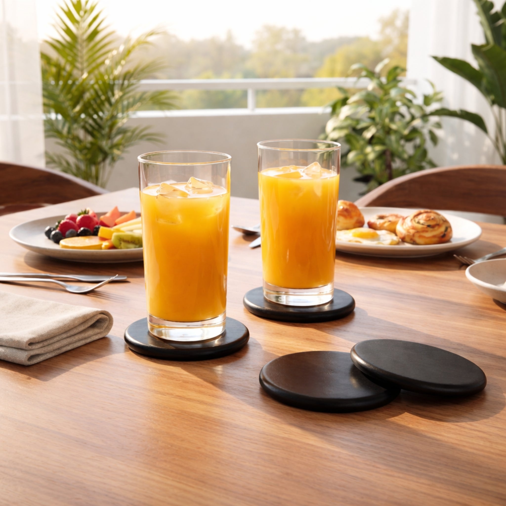 Obsidian Round Wooden Coasters (Set of 4)