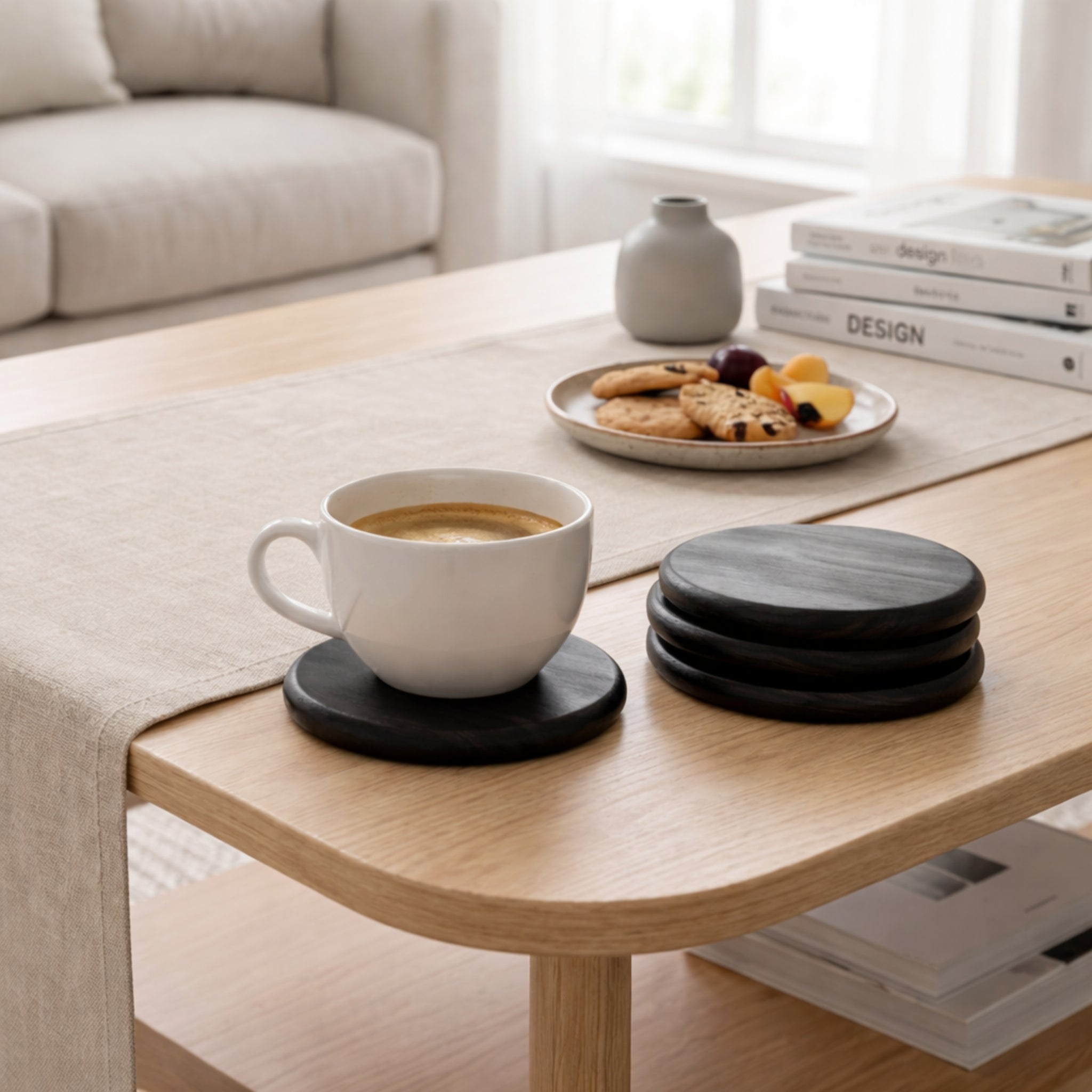 Obsidian Round Wooden Coasters (Set of 4)