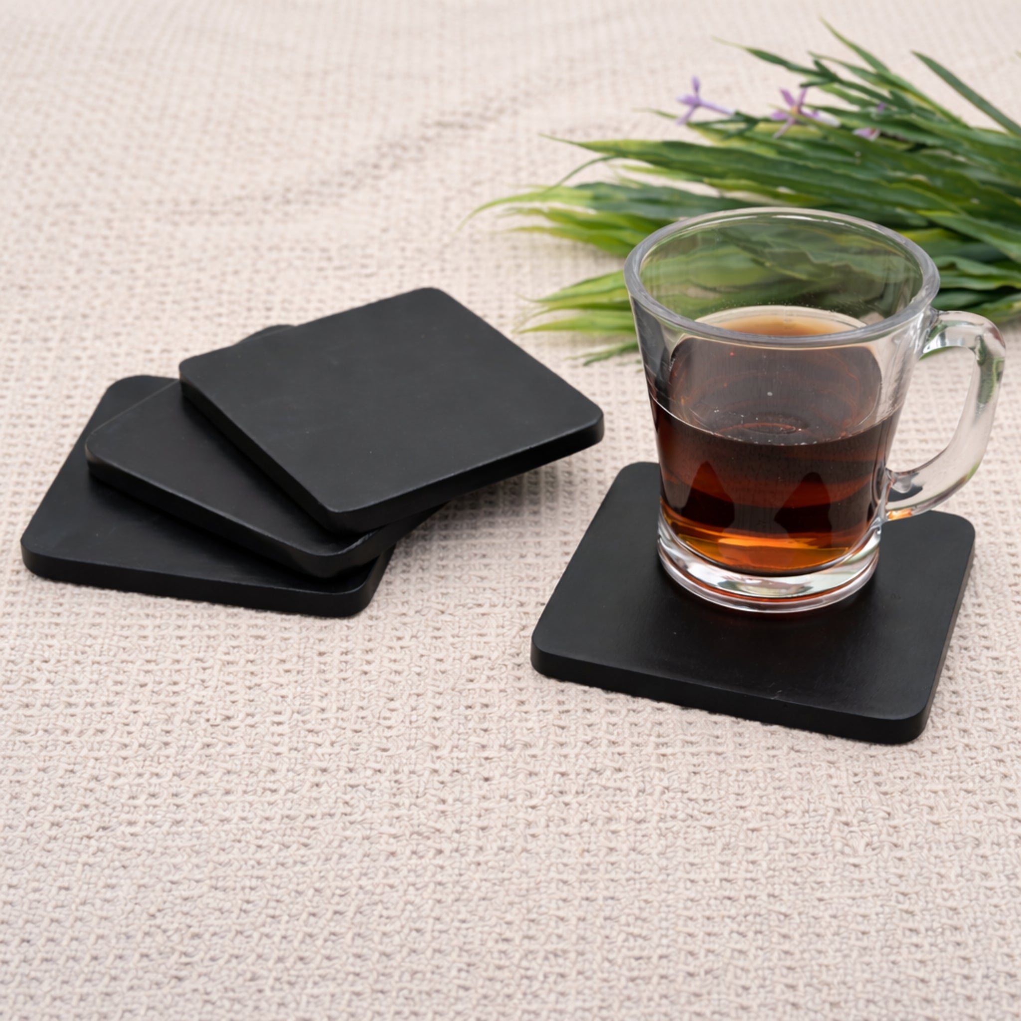 Obsidian Square Wooden Coasters (Set of 4)