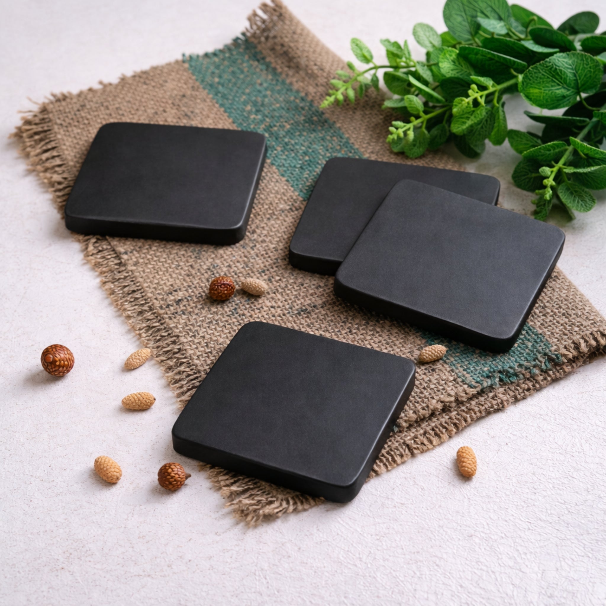 Obsidian Square Wooden Coasters (Set of 4)