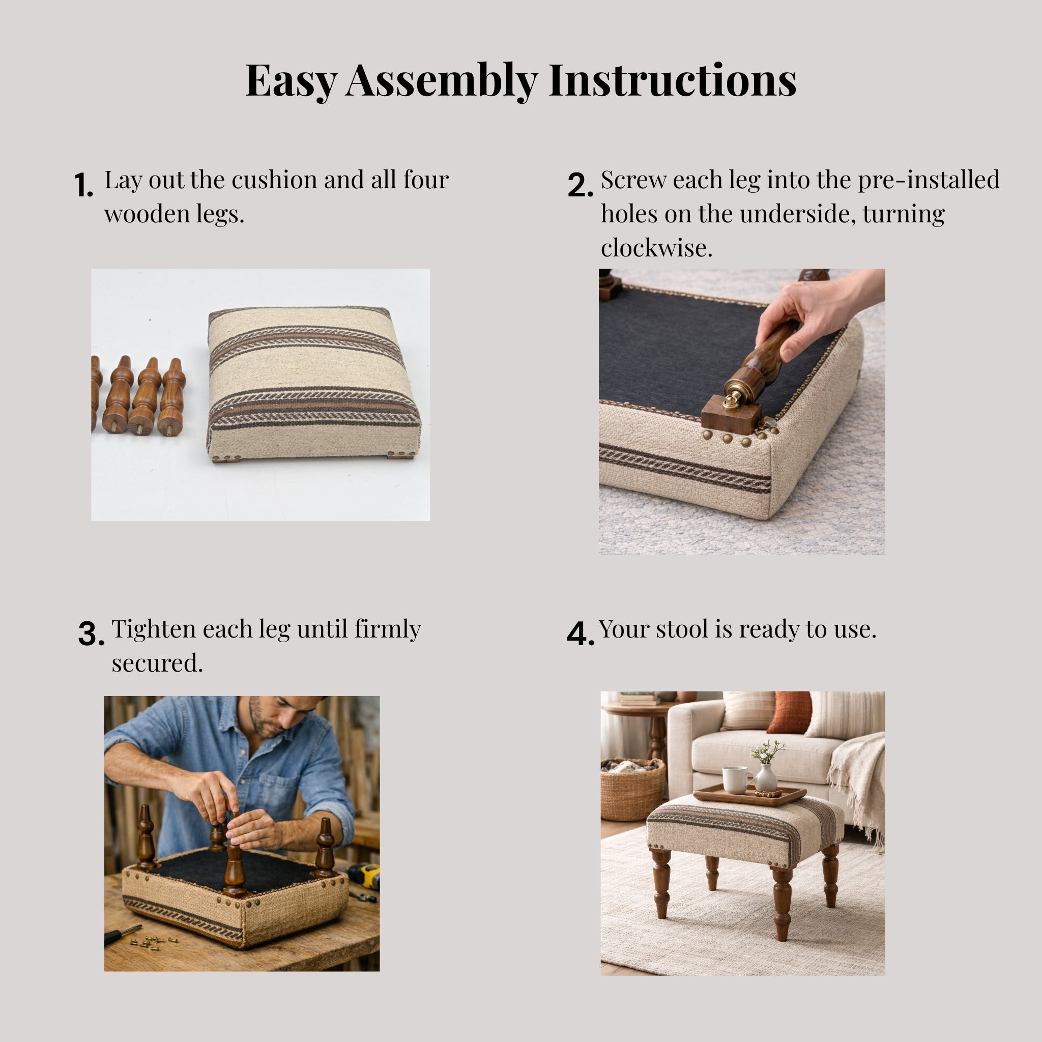 Dune Handcrafted Striped Upholstered Wooden Stool