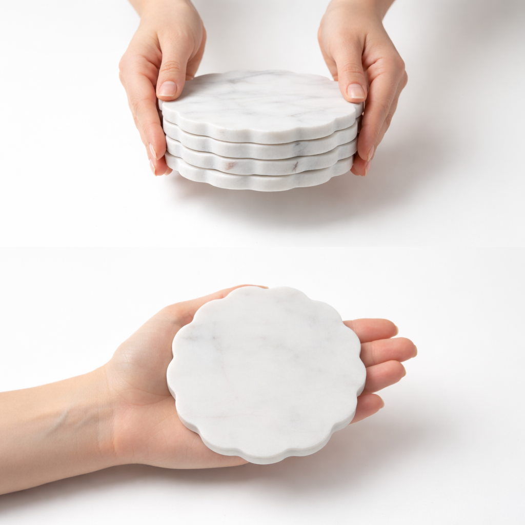 Scallop Marble Coasters (Set of 4)