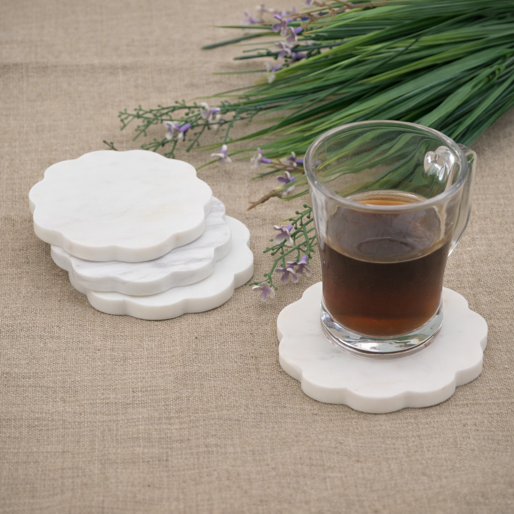 Scallop Marble Coasters (Set of 4)