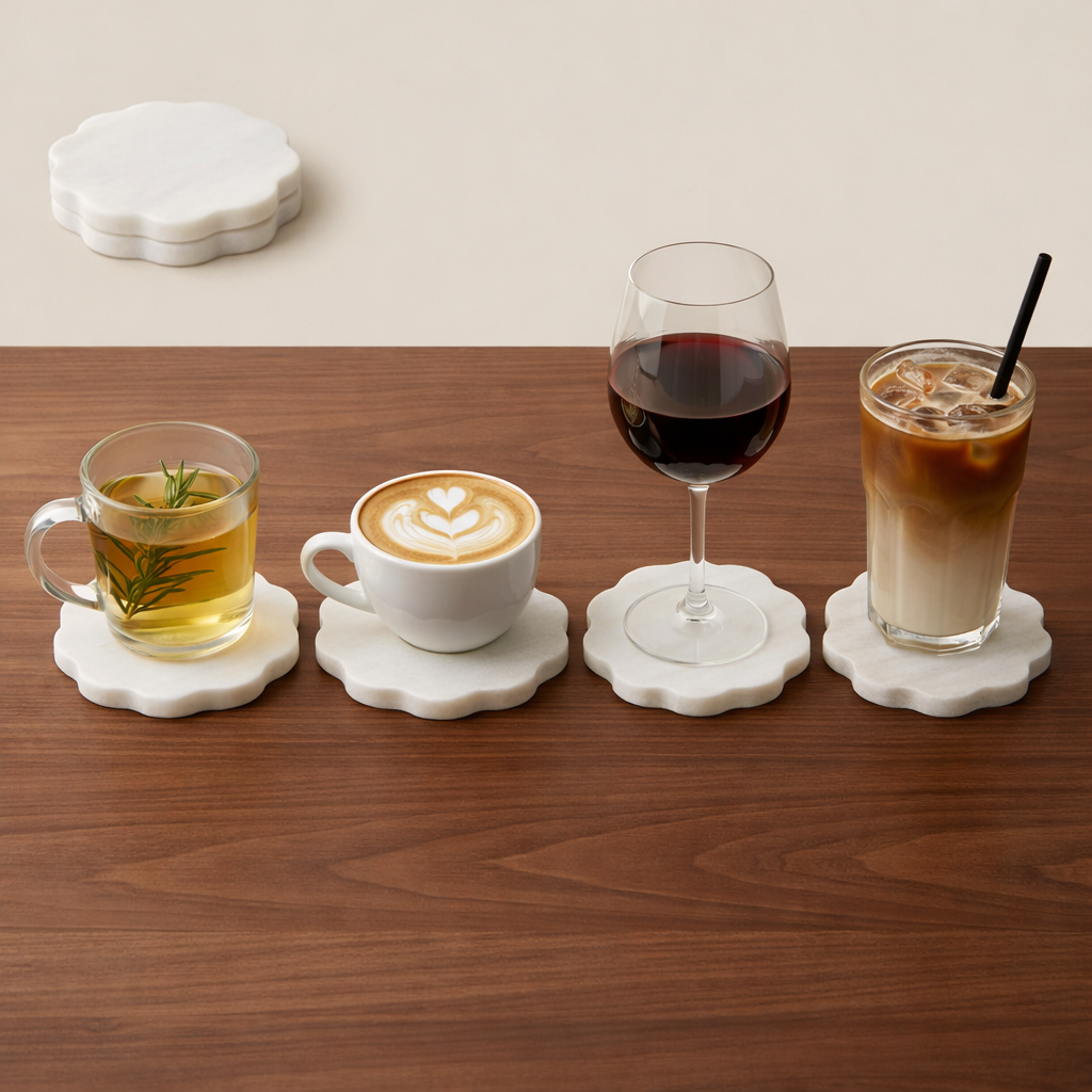 Scallop Marble Coasters (Set of 4)