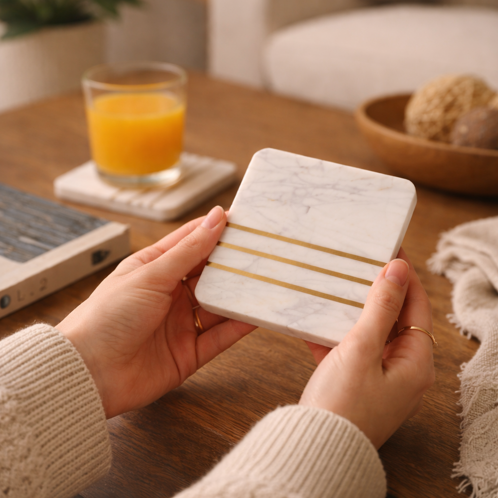 Gilded Marble Coasters (Set of 4)