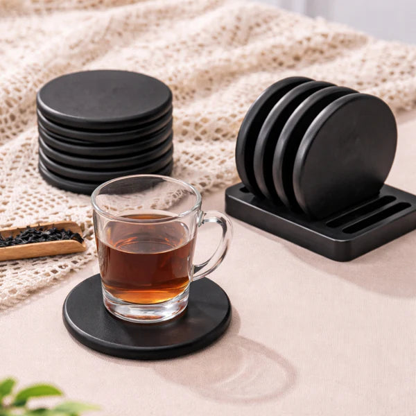 Obsidian Round Wooden Coasters