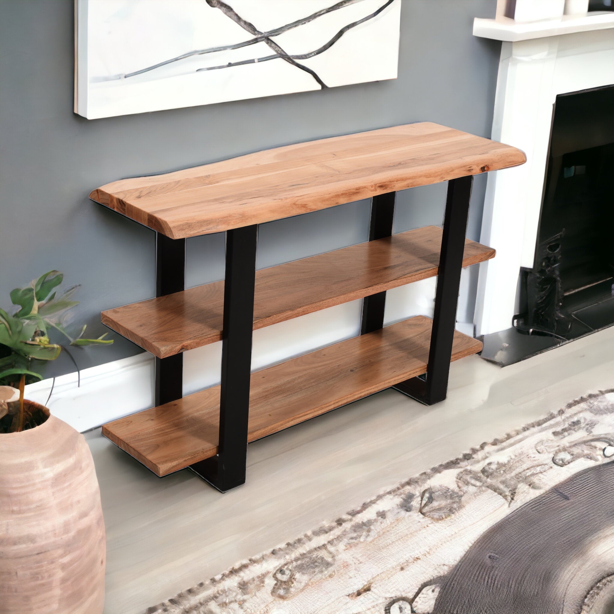 Live Edge Solid Wood Console Table with Metal Legs