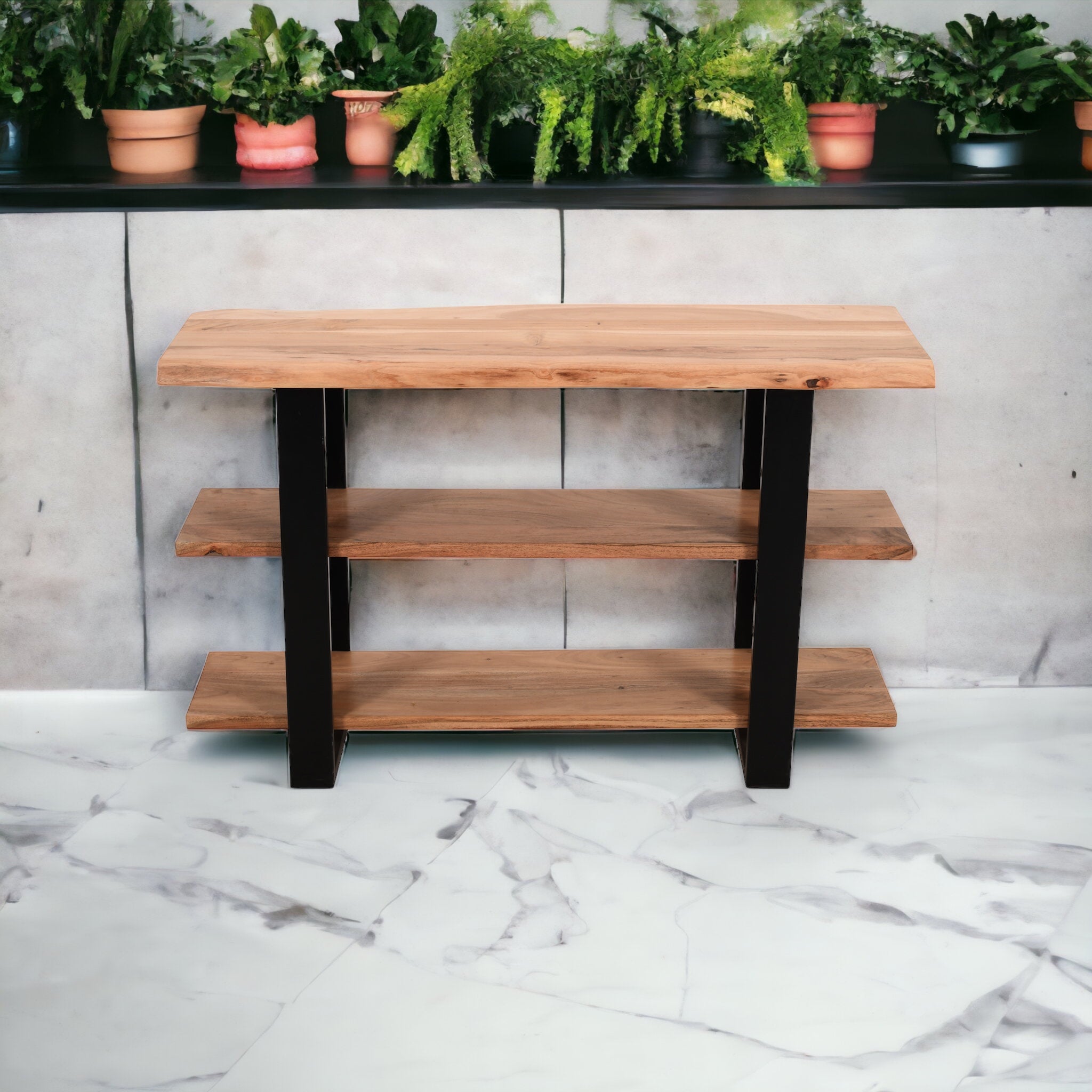 Live Edge Solid Wood Console Table with Metal Legs