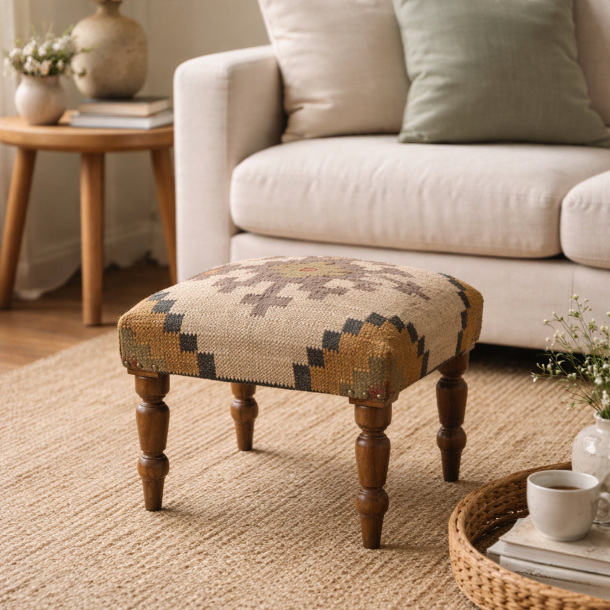 Sahara Handcrafted Kilim Upholstered Wooden Stool