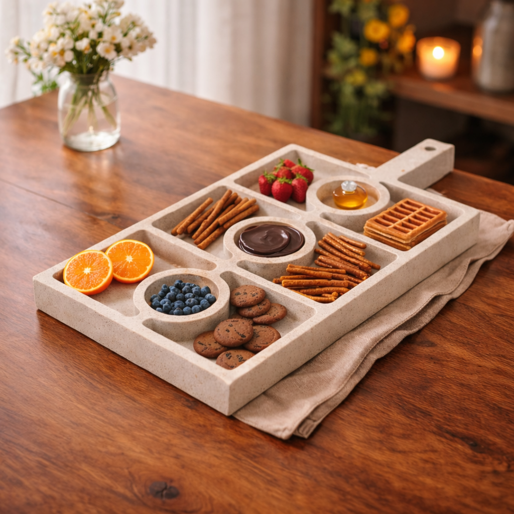 Sectional Serving Tray With Handle | Mango Wood | 9 sections