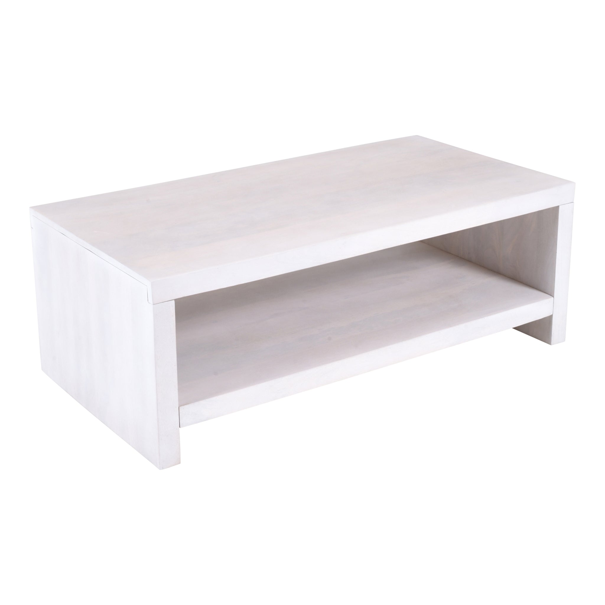 low profile rectangular coffee table in mango wood minimalist style