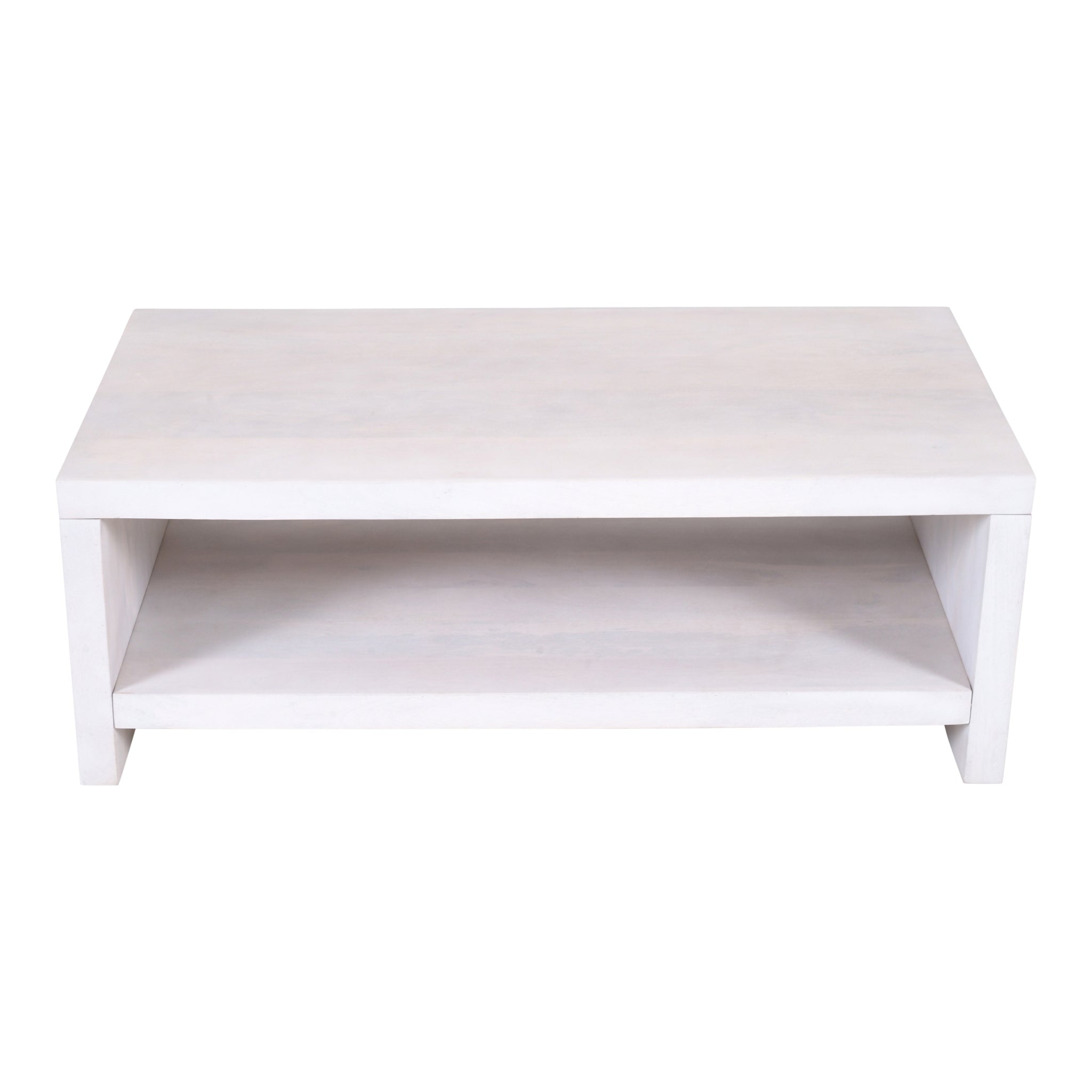 top view of mango wood coffee table showing natural grain and smooth finish