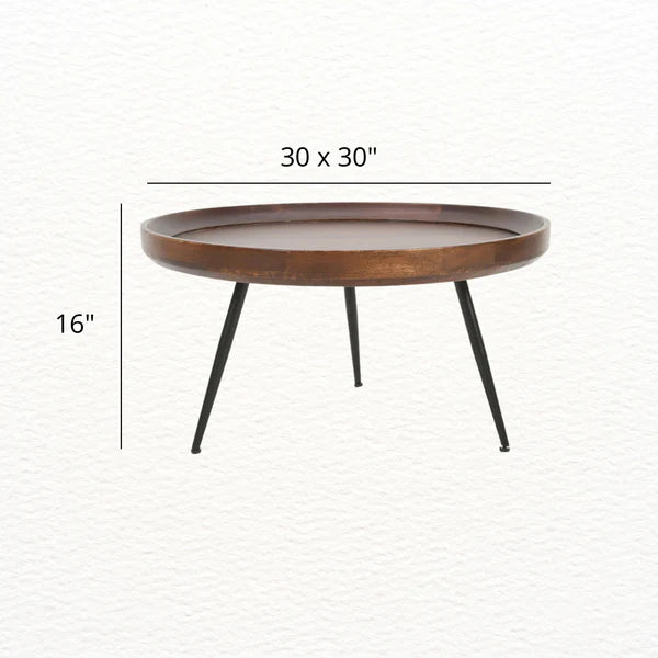 Stalwart Round Coffee Table | Solid Wood | Metal Legs